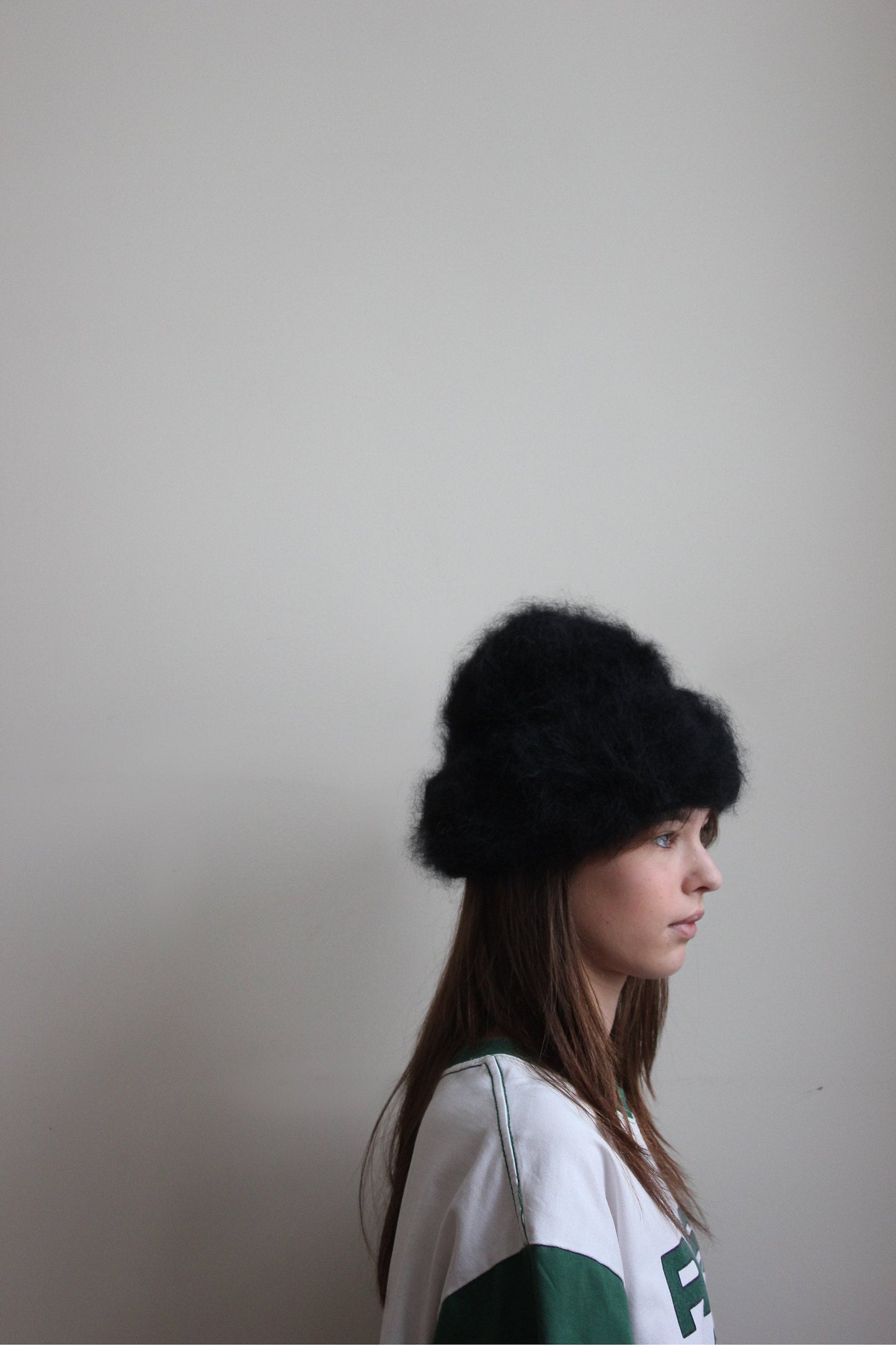 Hand - Knitted Premium Mohair Beanie Hat in Black