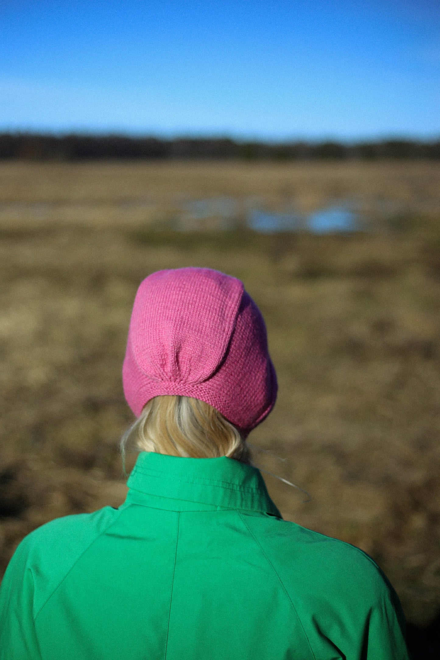 Hand-knitted Adult Bow Tie Bonnet hat in Pink