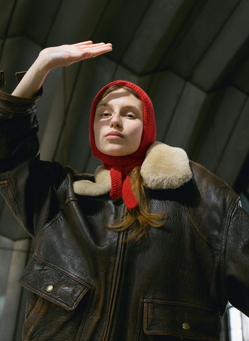 Hand-knitted Adult Bow Tie Bonnet hat in Hot Red