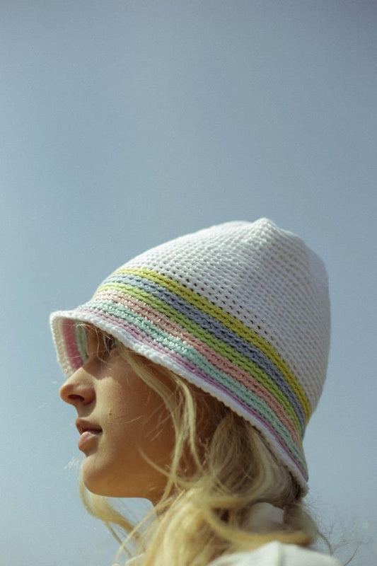 Hand-knitted crochet light multi colored bucket hat