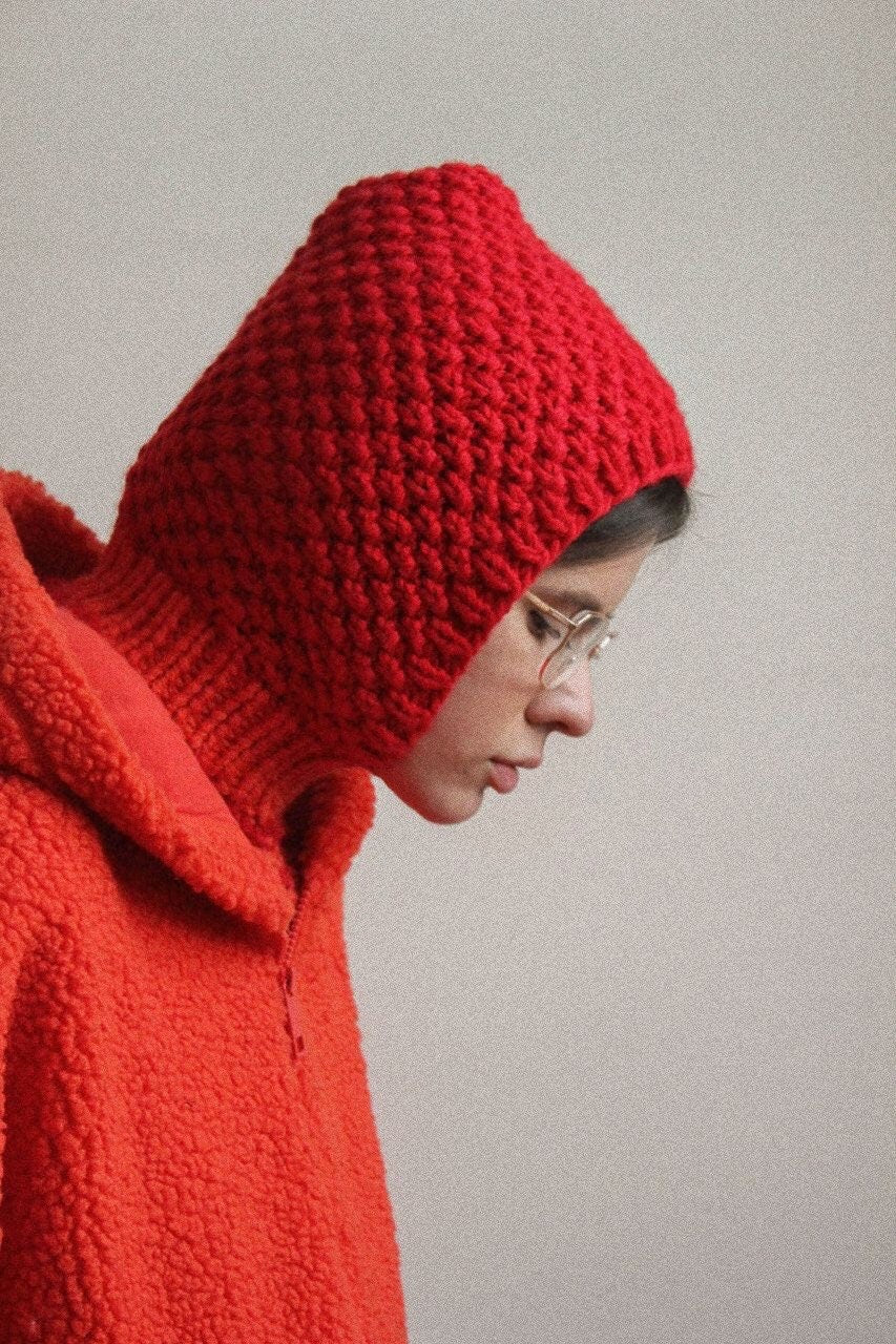 Chunky Woolen Balaclava in Red & Orange