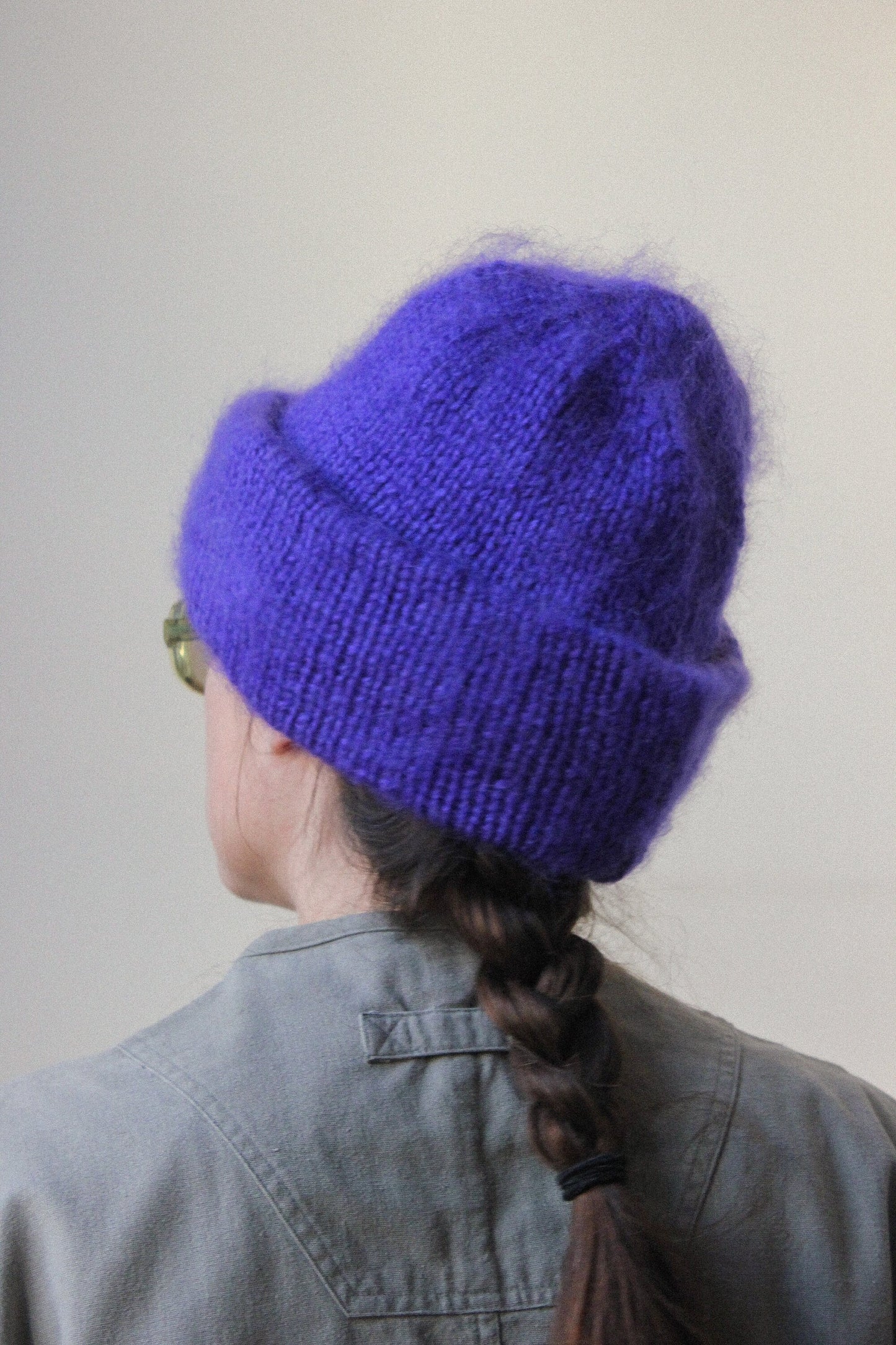 Mohair Beanie Hat in Purple