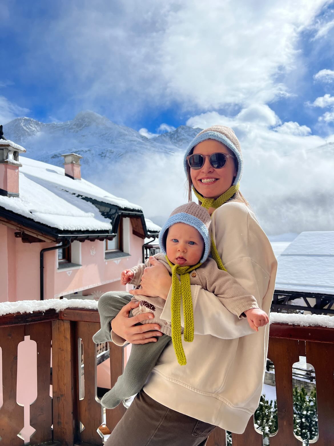 Mom + Baby Hand - Knitted Chunky Bonnet Combo Matching Set