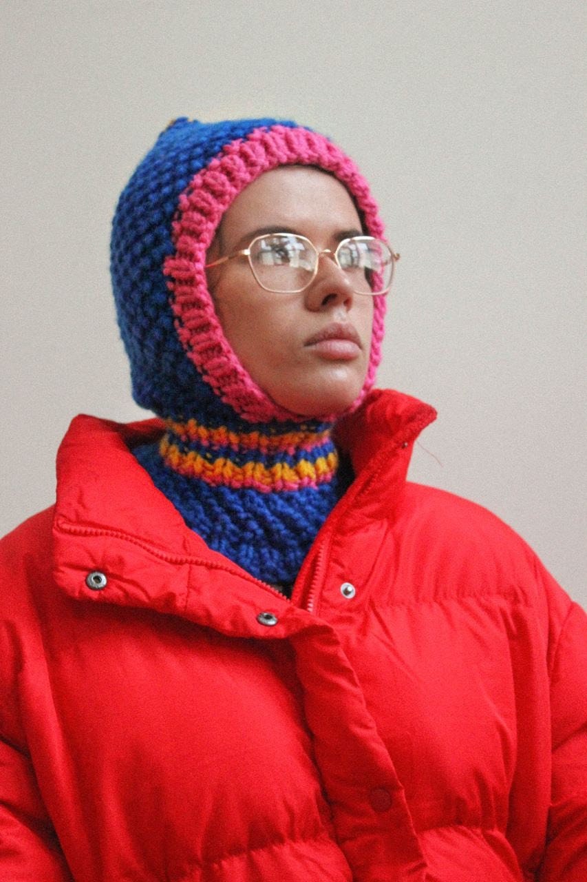 Multicolored Balaclava Woolen Chunky hat ,mango socky balaclava knit beanie,knit helmet,knit hat,crochet balaclava, knitted hood