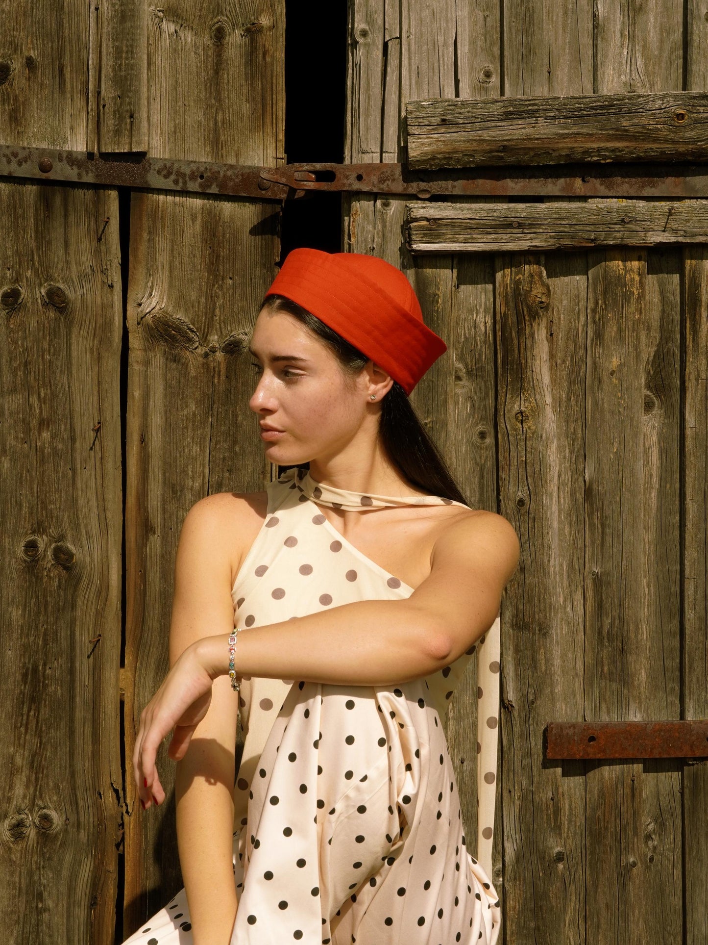 Premium Cotton Marin Pillbox in Hot Red