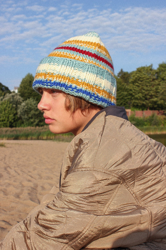 Multicolored winter beanie hat