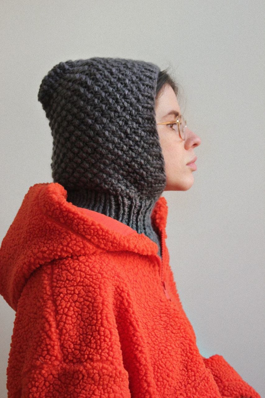 Balaclava Woolen Chunky hat in graphite gray ,mango socky balaclava knit beanie,knit helmet,knit hat,crochet balaclava, knitted hood