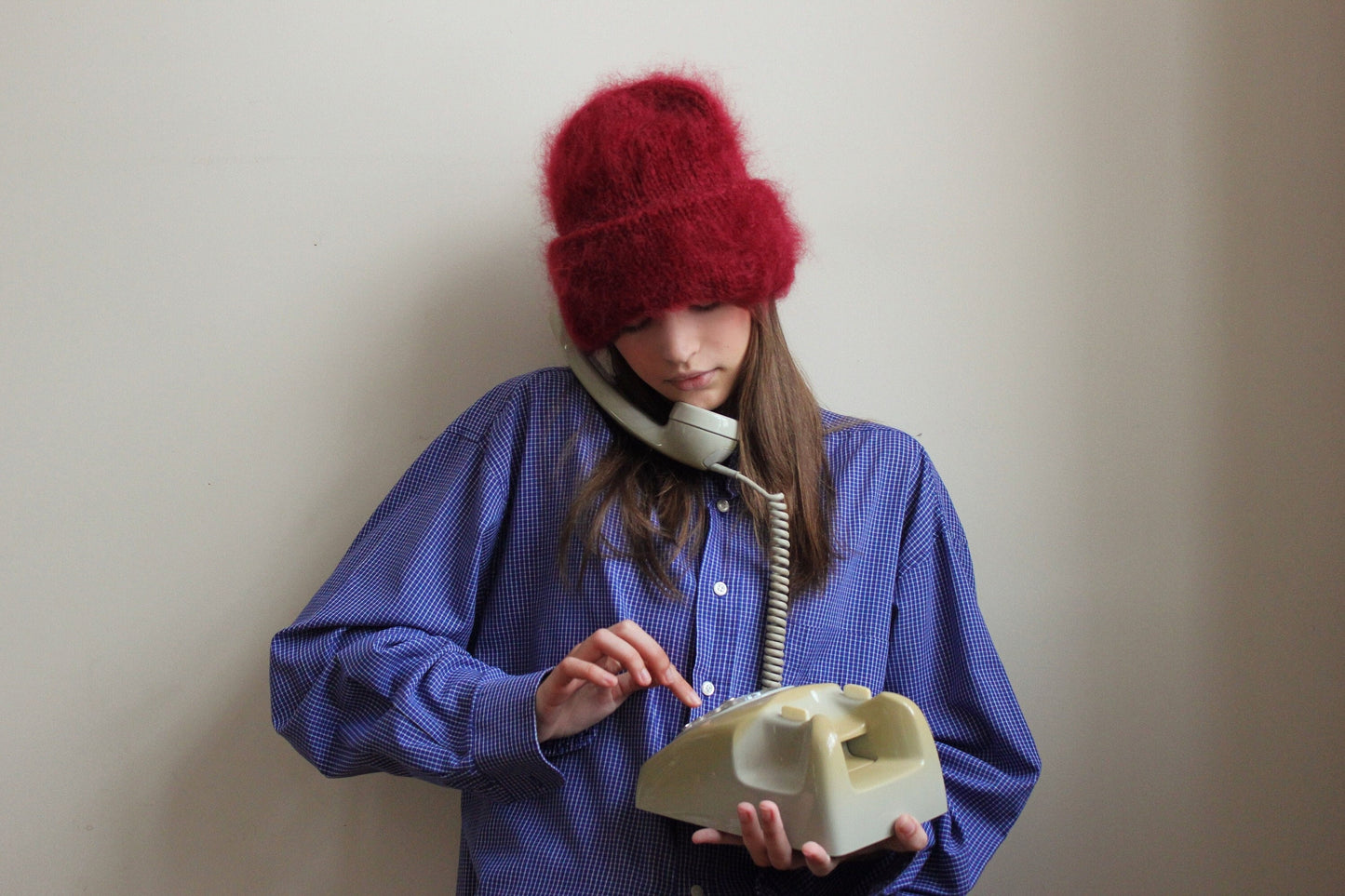 Premium Mohair Beanie Hat in Burgundy