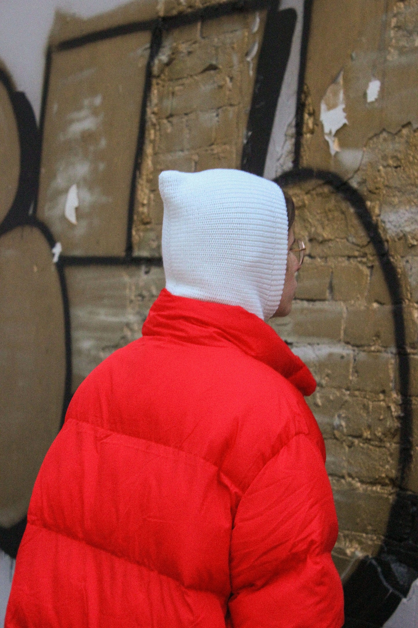 Woolen merino wool balaclava hat in white.Double layer balaclava hat with merino wool lining,knit beanie,knit balaclava,knit hat