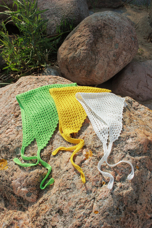 Crochet Mesh Headscarf in Light Green