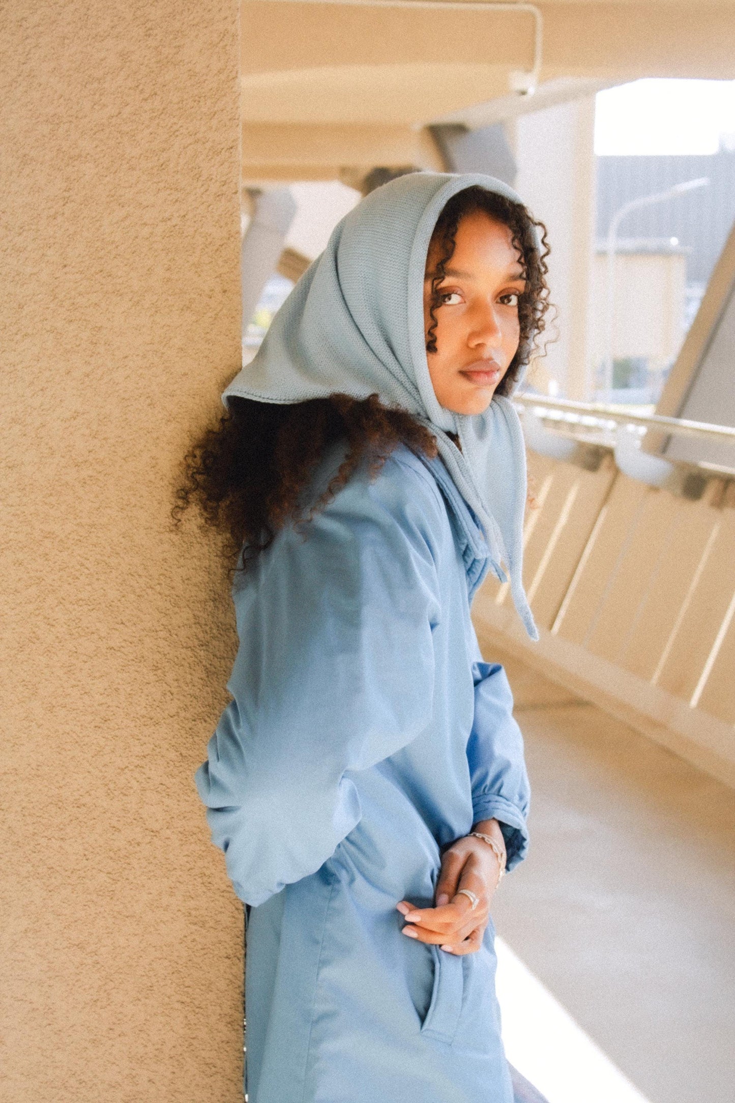 Hand - knitted Headscarf in Baby blue