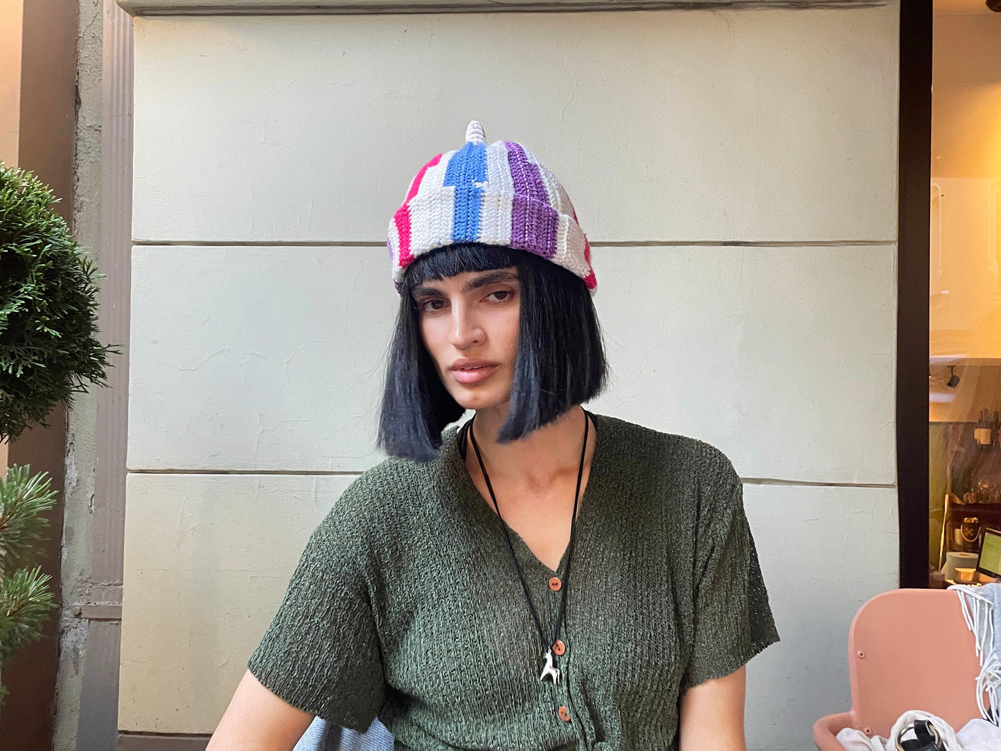 Multicolored Teletubby Striped Crochet hat