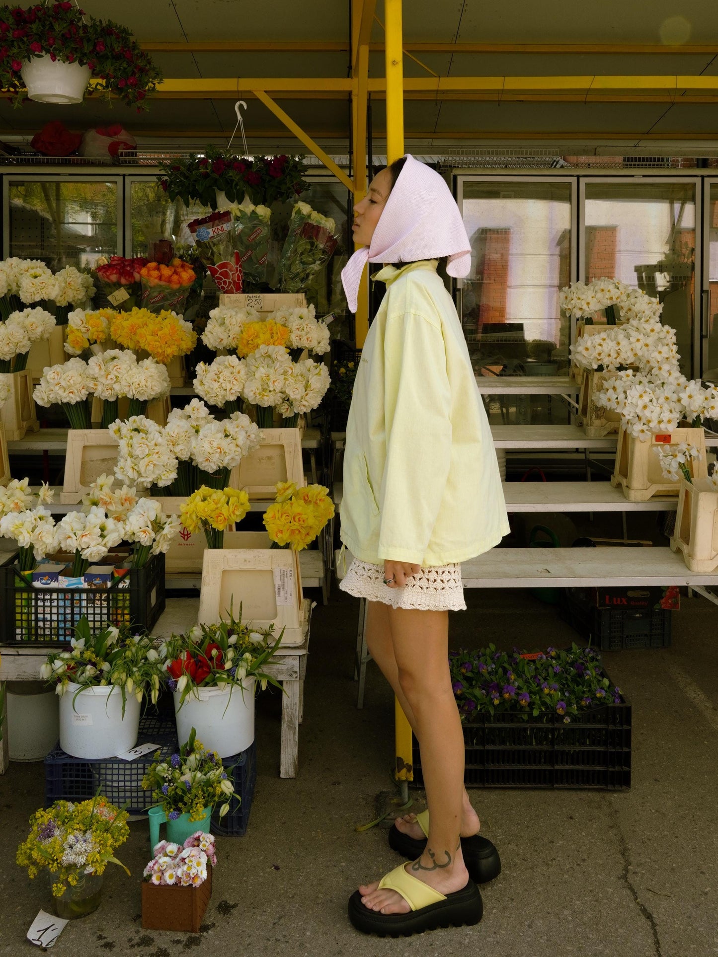 Hand - knitted Spring Headscarf in Baby Pink
