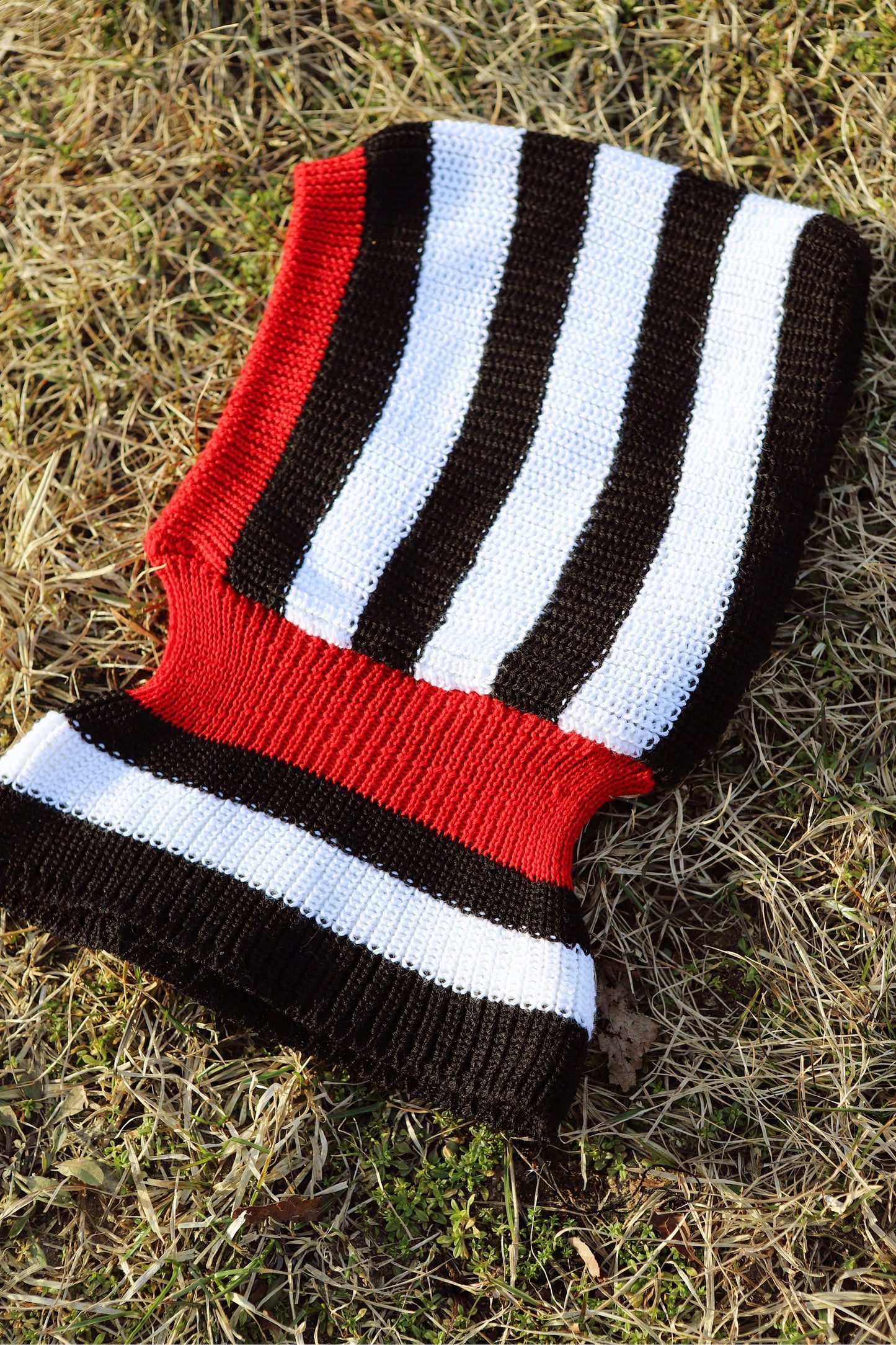 Striped Balaclava Woolen hat in black, white and red,mango socky balaclava knit beanie,knit helmet,knit hat,crochet balaclava, knitted hood