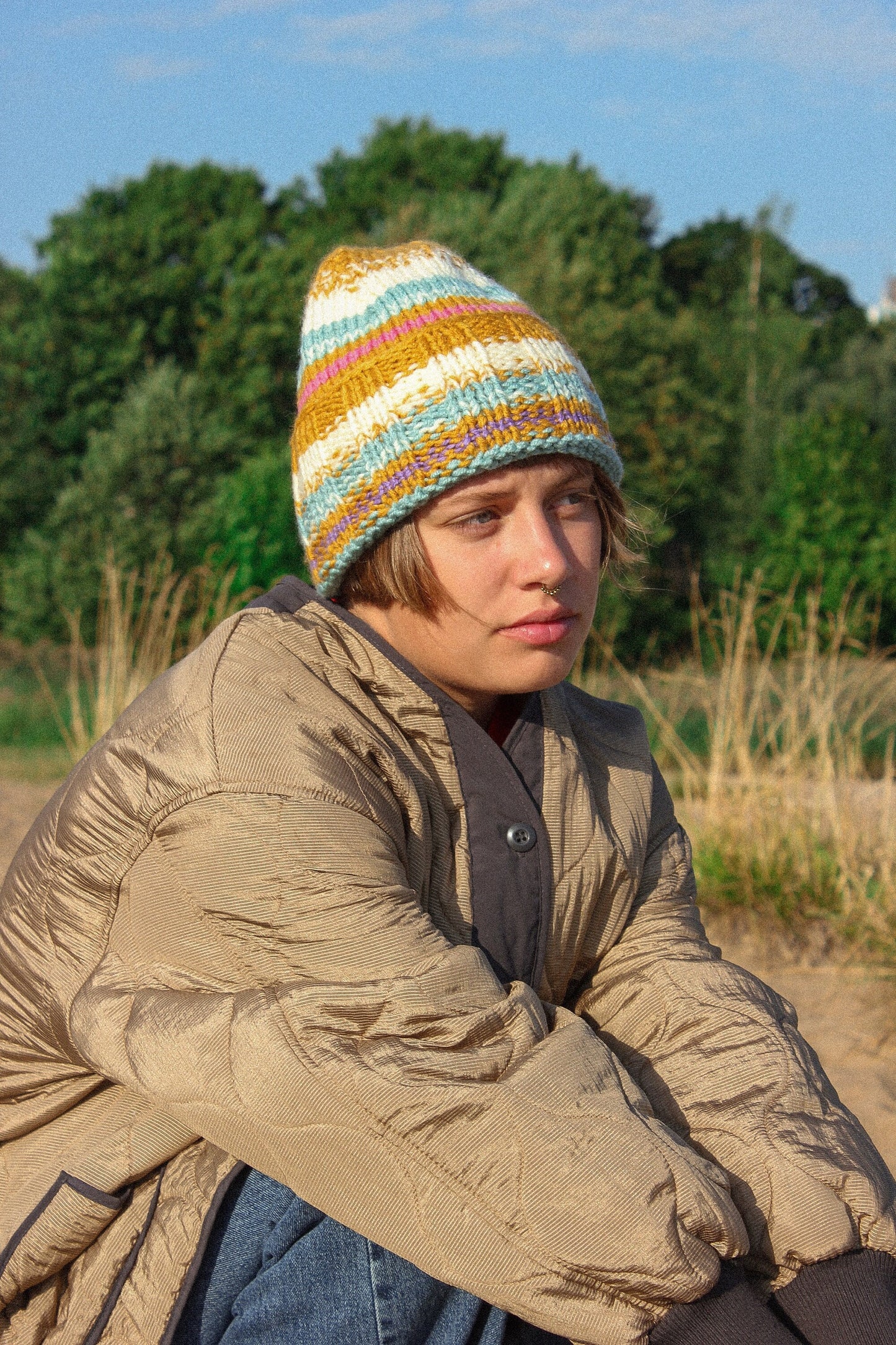 Woolen Multi Striped Beanie