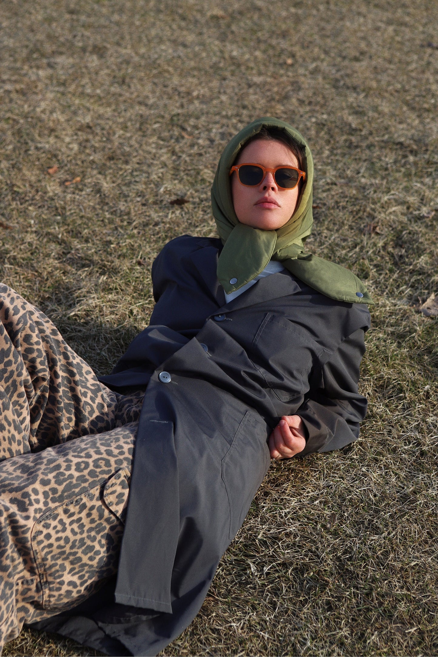 Pillow Puffer Headscarf - Balaclava in Khaki Green