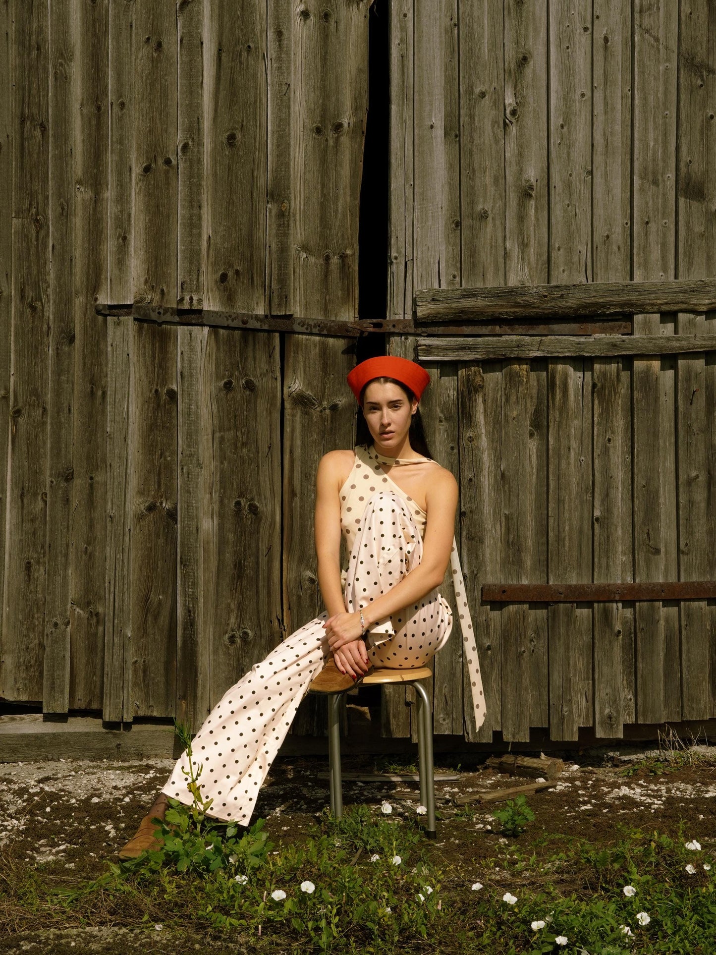 Premium Cotton Marin Pillbox in Hot Red