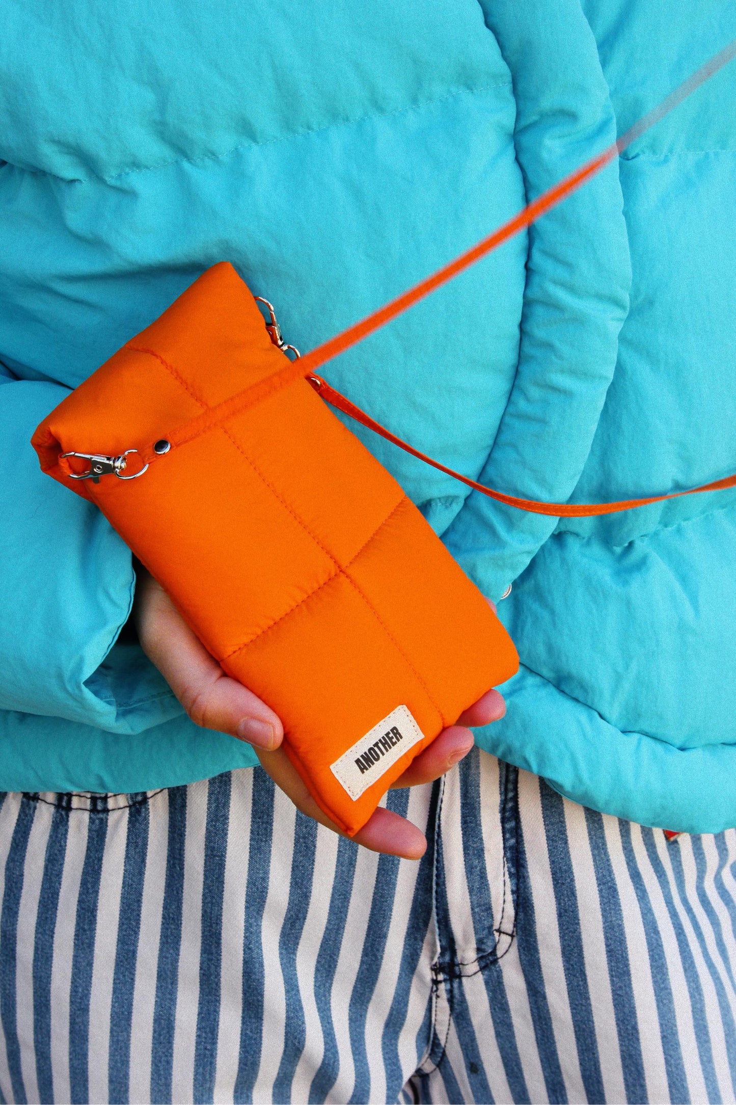 Pillow Puffer Phone pouch in Orange, Puffy Crossbody Phone Bag,Waterproof Padded Case with Strap,Hands-Free Pouch,Travel Gift for Her