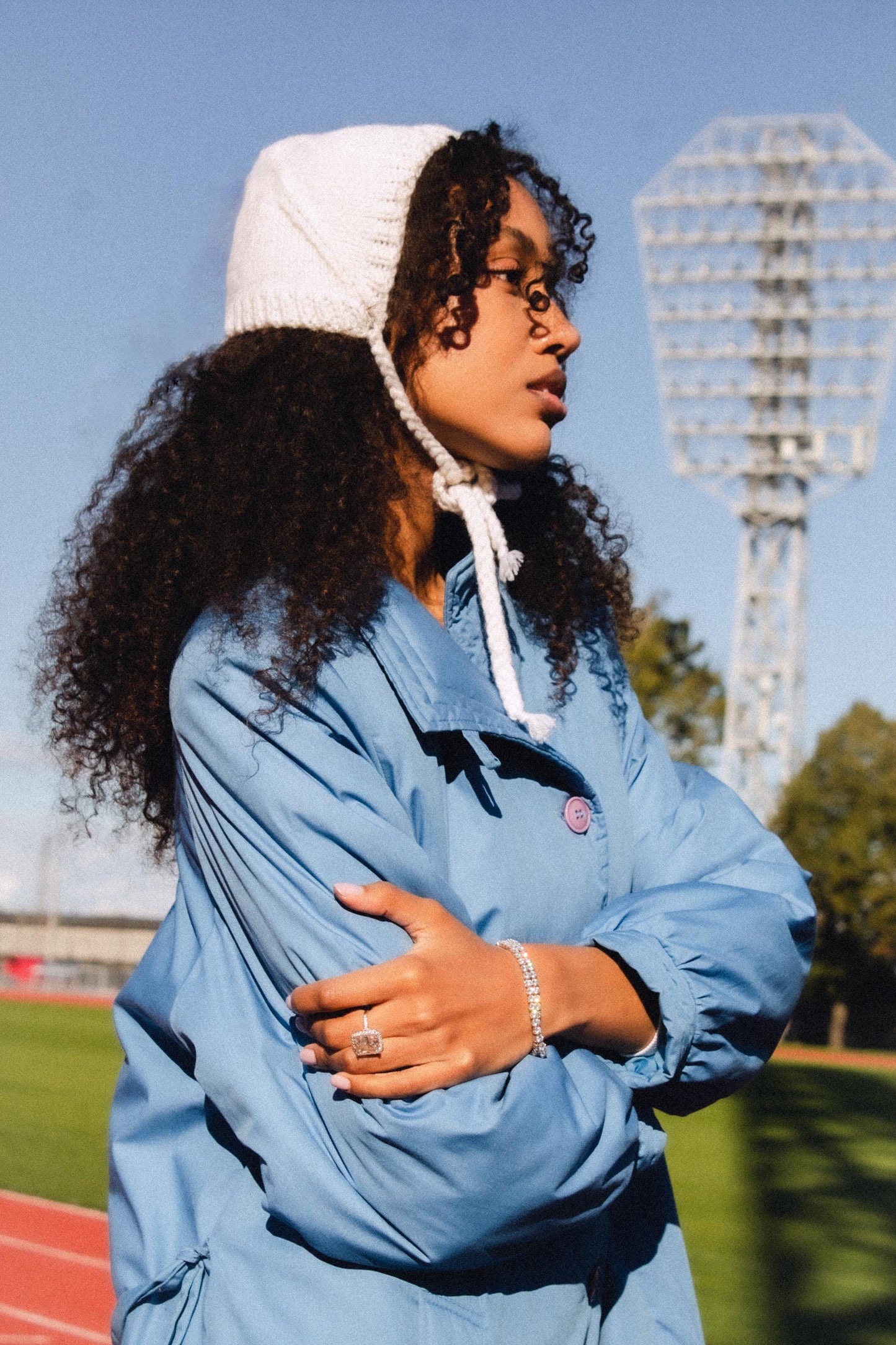 Handknitted Adult Bow Tie Bonnet in White, tie headband, headband