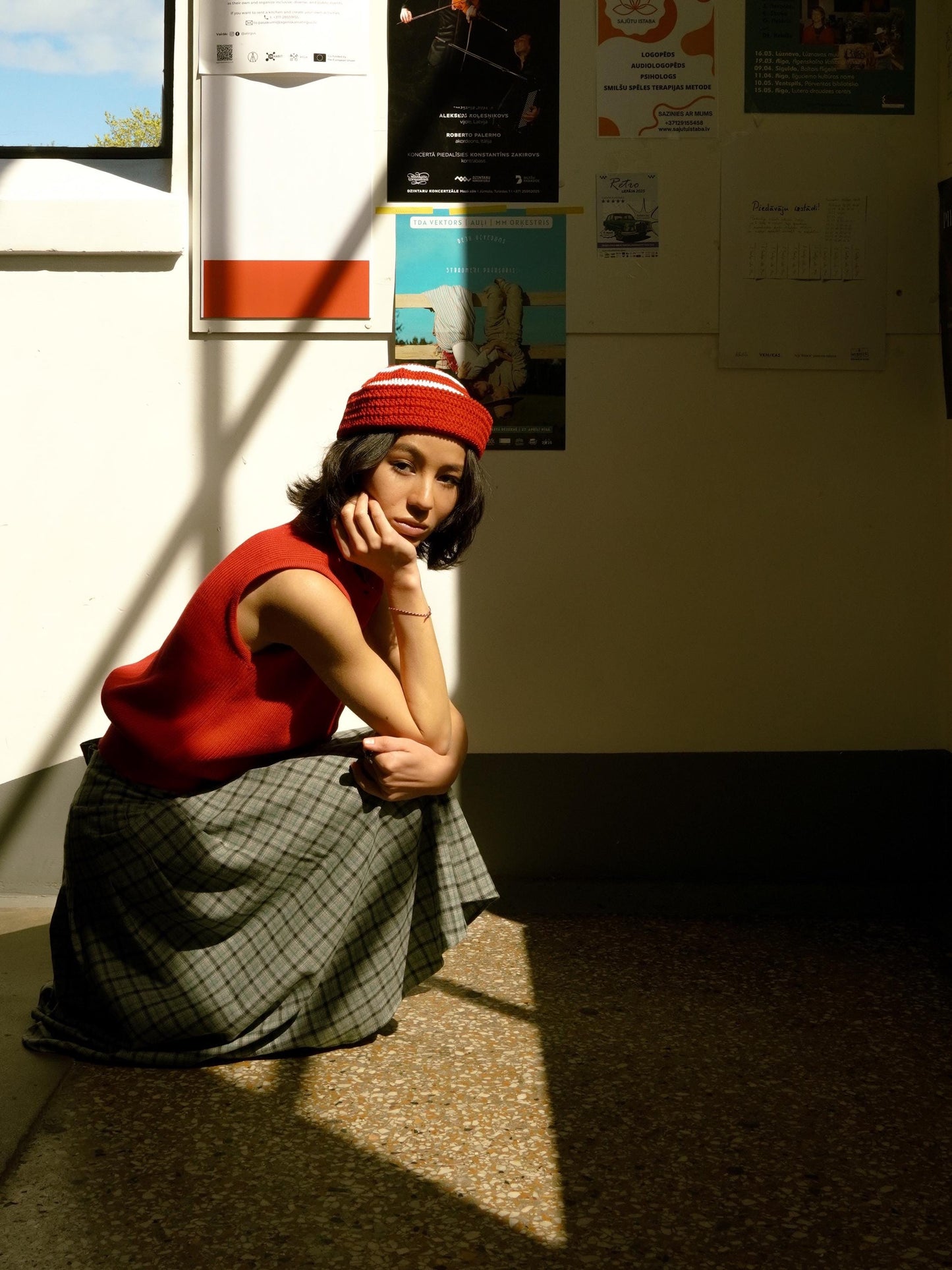 Crochet Premium Cotton Striped Marin Hat in Red & White