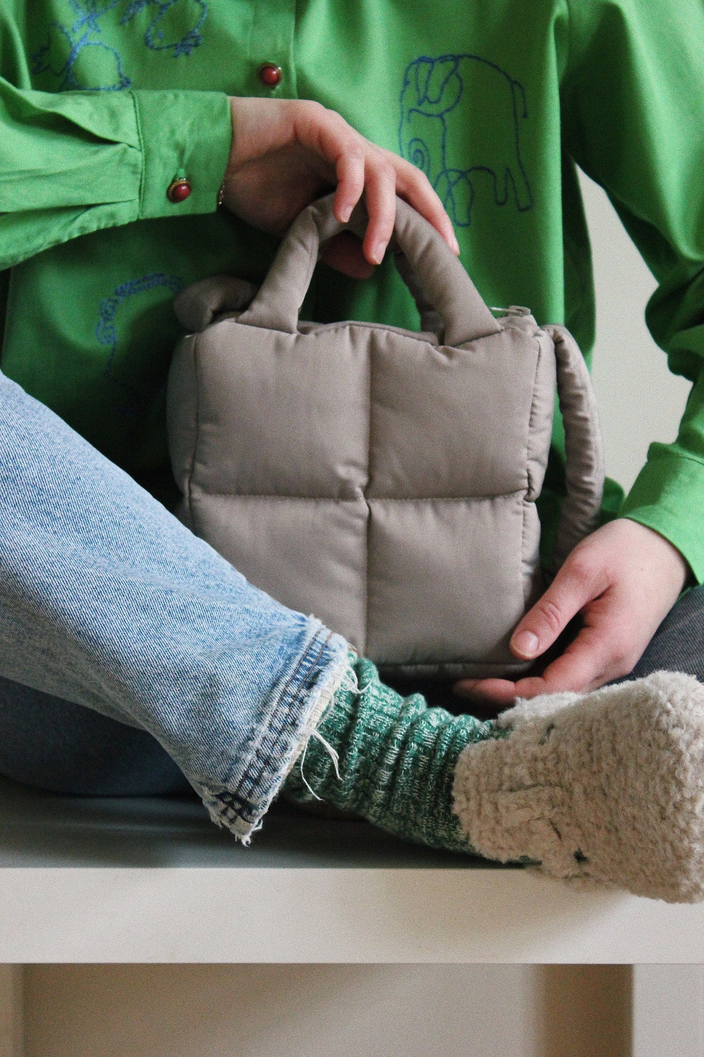 Mini Pillow Puffer Essential bag in Beige