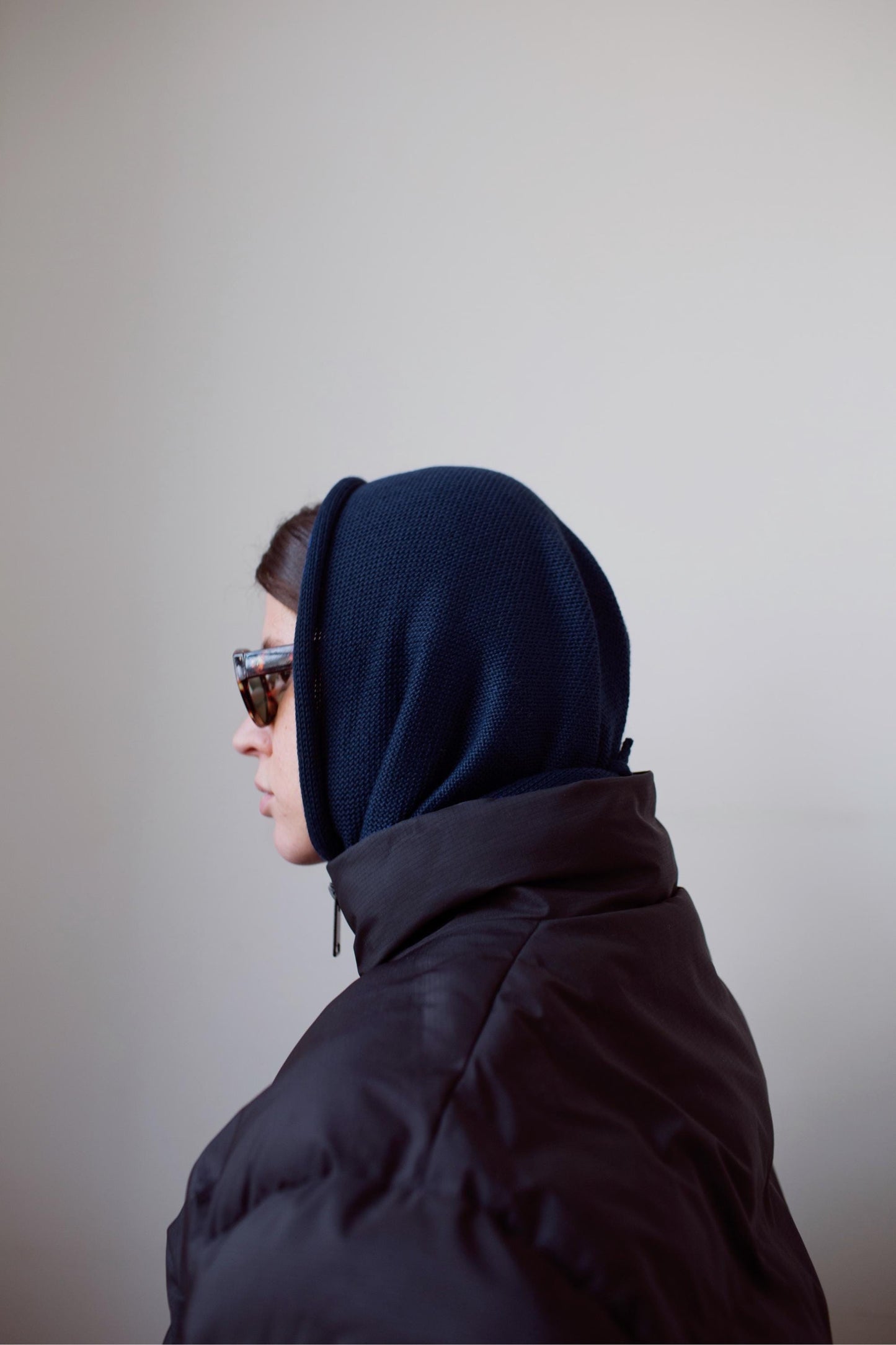 Hand - knitted Headscarf in Navy