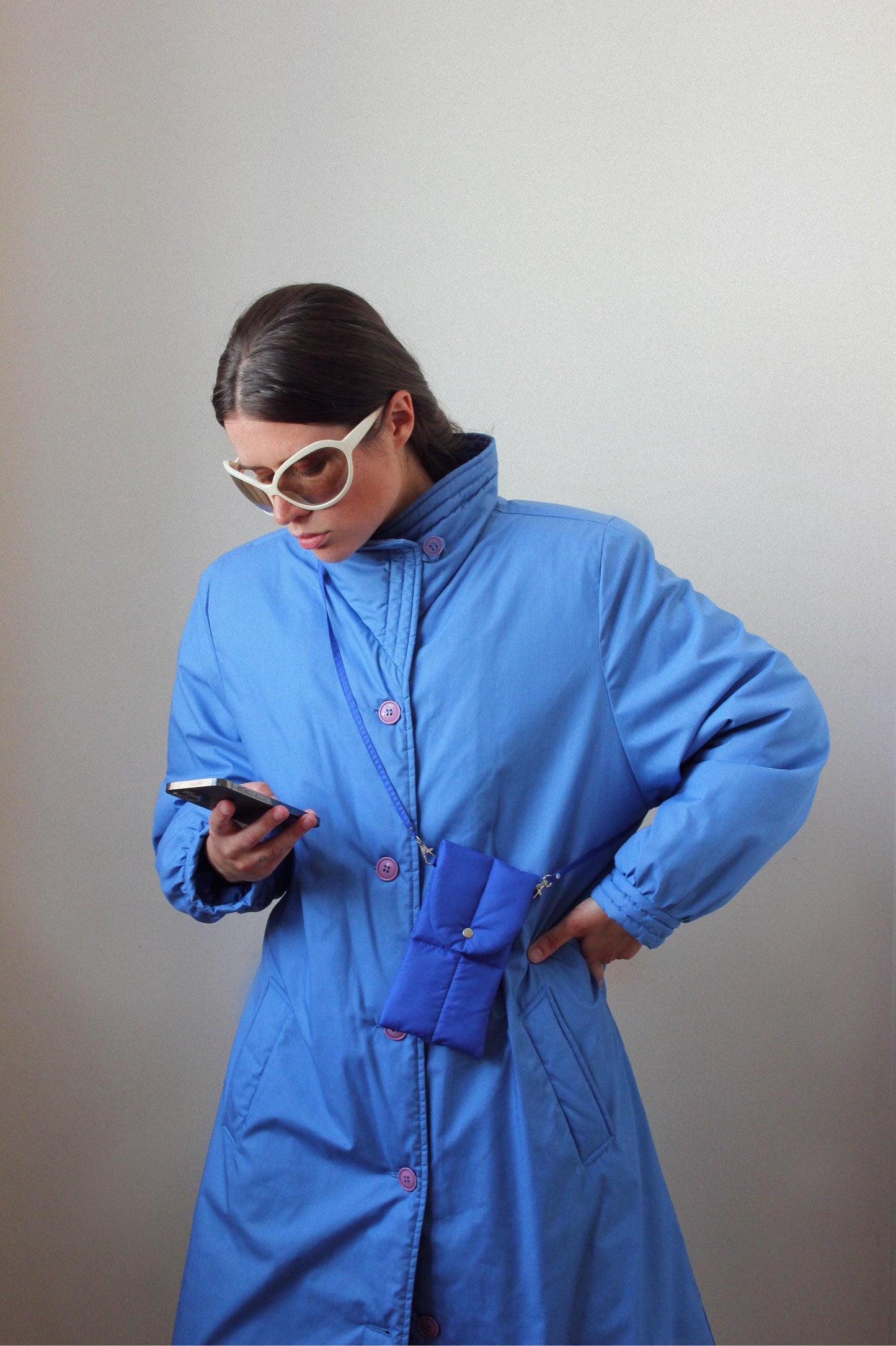 Pillow Puffer Phone pouch in Blue, Puffy Crossbody Phone Bag,Waterproof Padded Case with Strap,Hands-Free Pouch,Travel Gift for Her