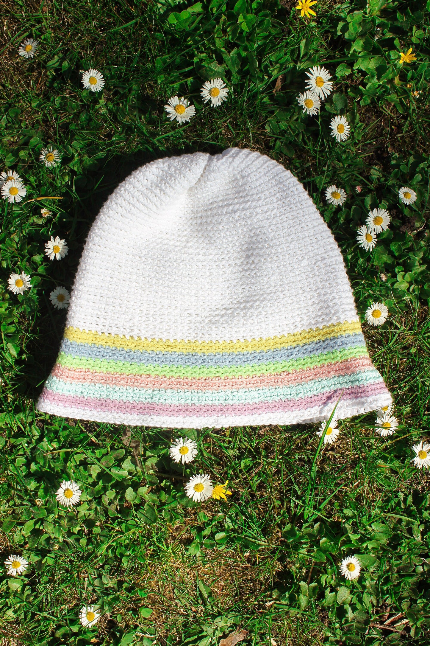 Hand-knitted crochet light multi colored bucket hat