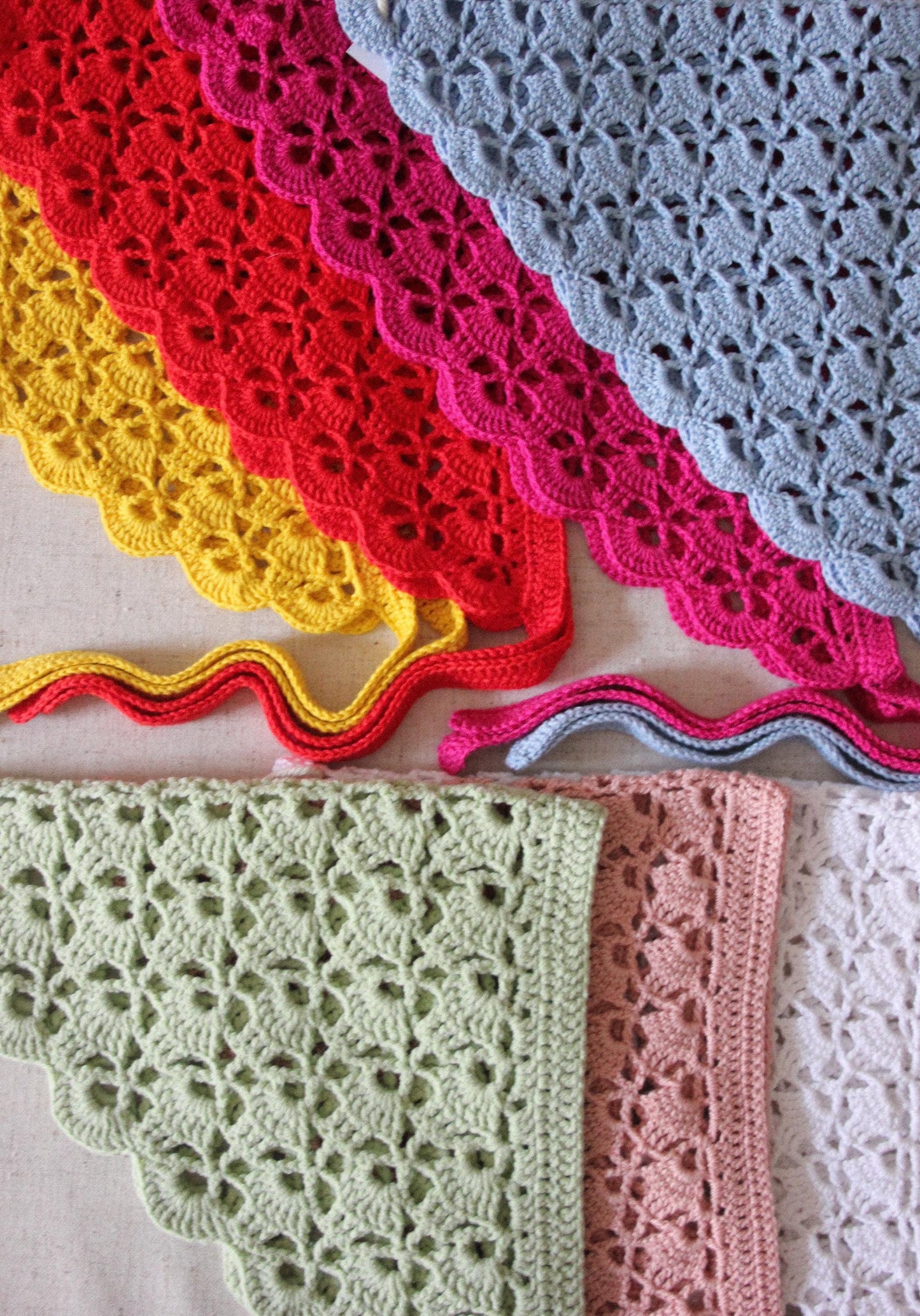 Crochet Premium Cotton Shell & Lace Stitch Headscarf in Red