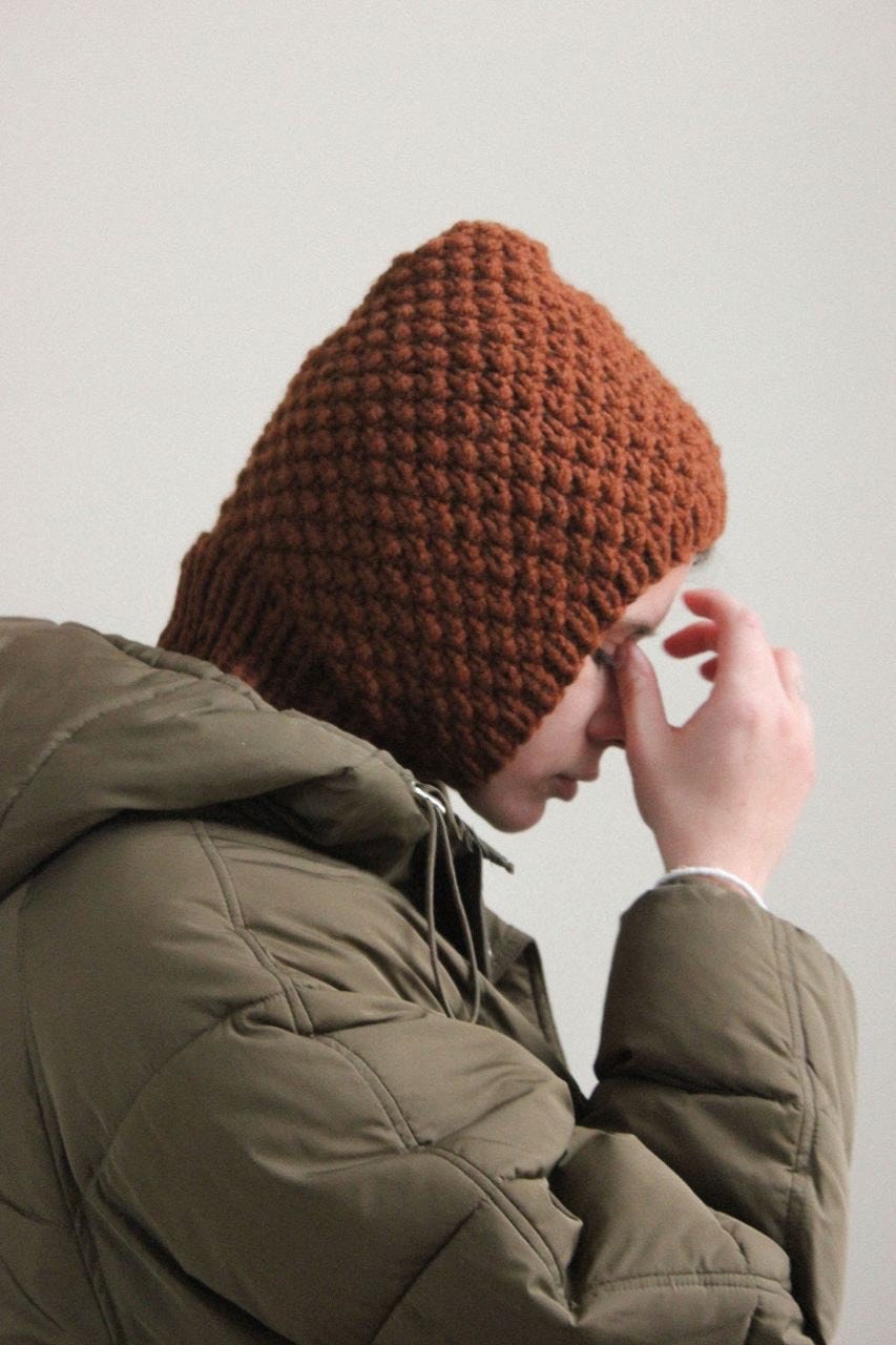 Balaclava Woolen hat in teddy brown ,mango socky balaclava knit beanie,knit helmet,knit hat,crochet balaclava, knitted hood