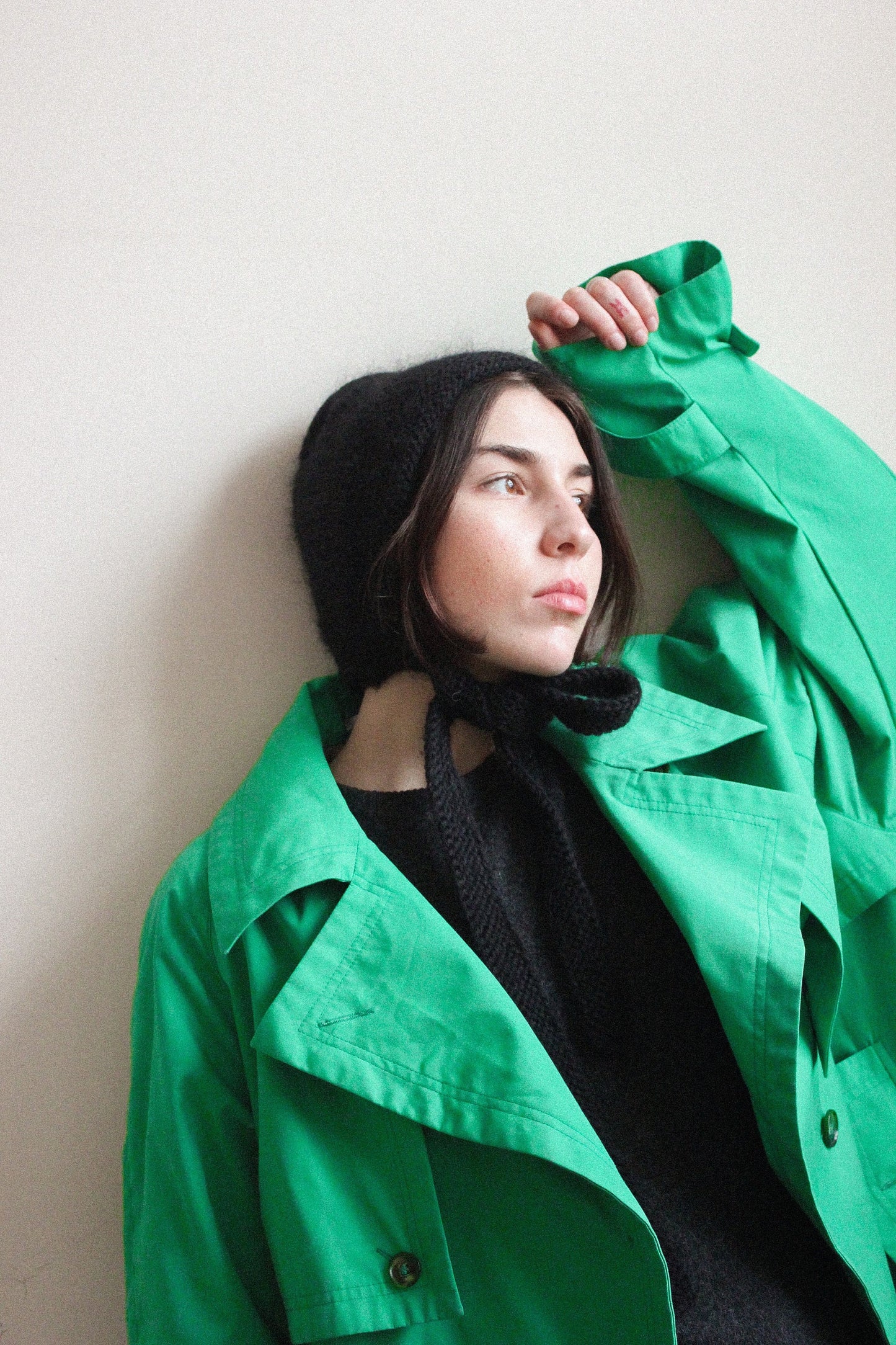 Hand - knitted Adult Bow Tie Mohair Bonnet in black