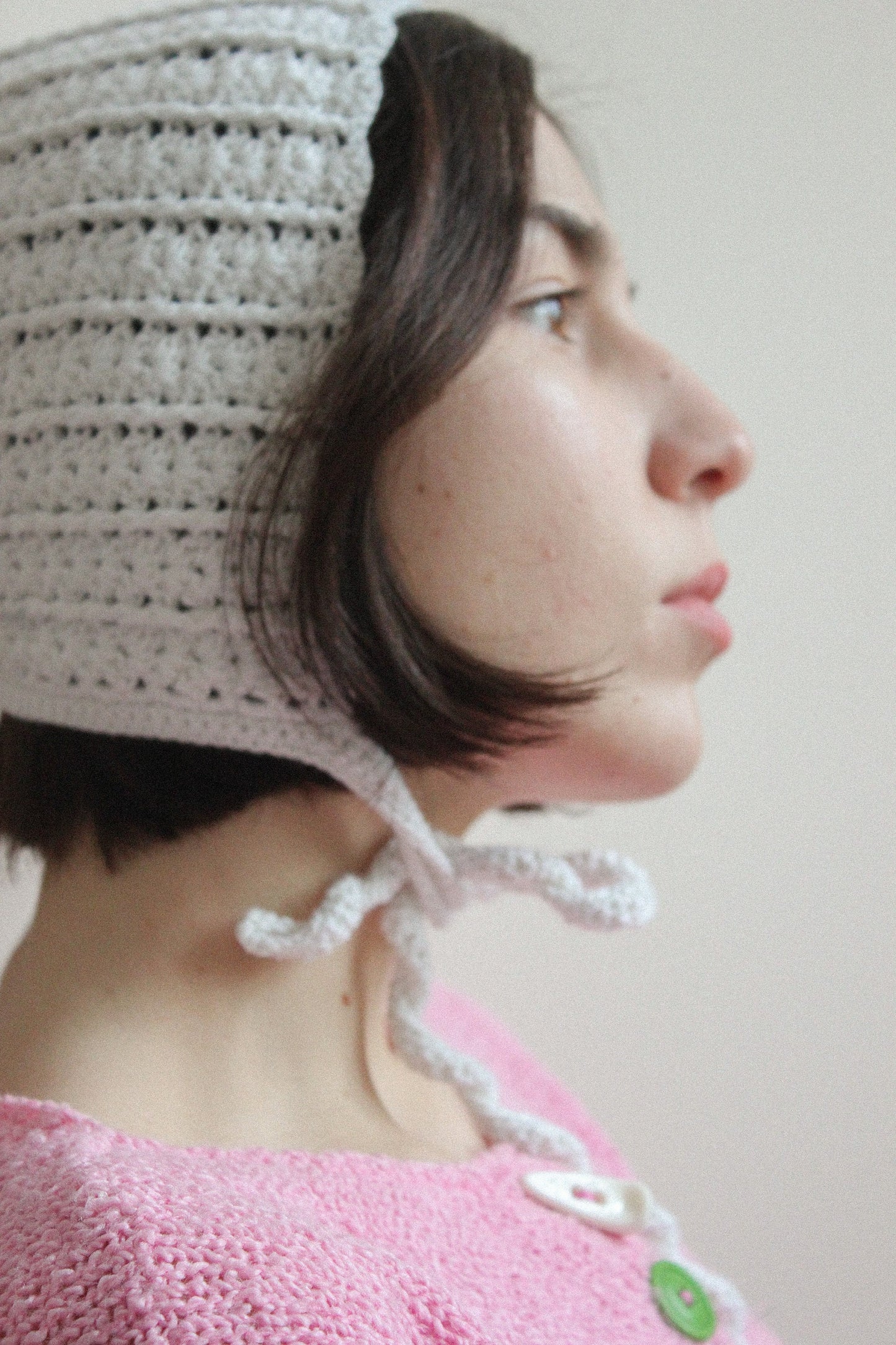 Adult Crochet Bow Tie Bonnet in White