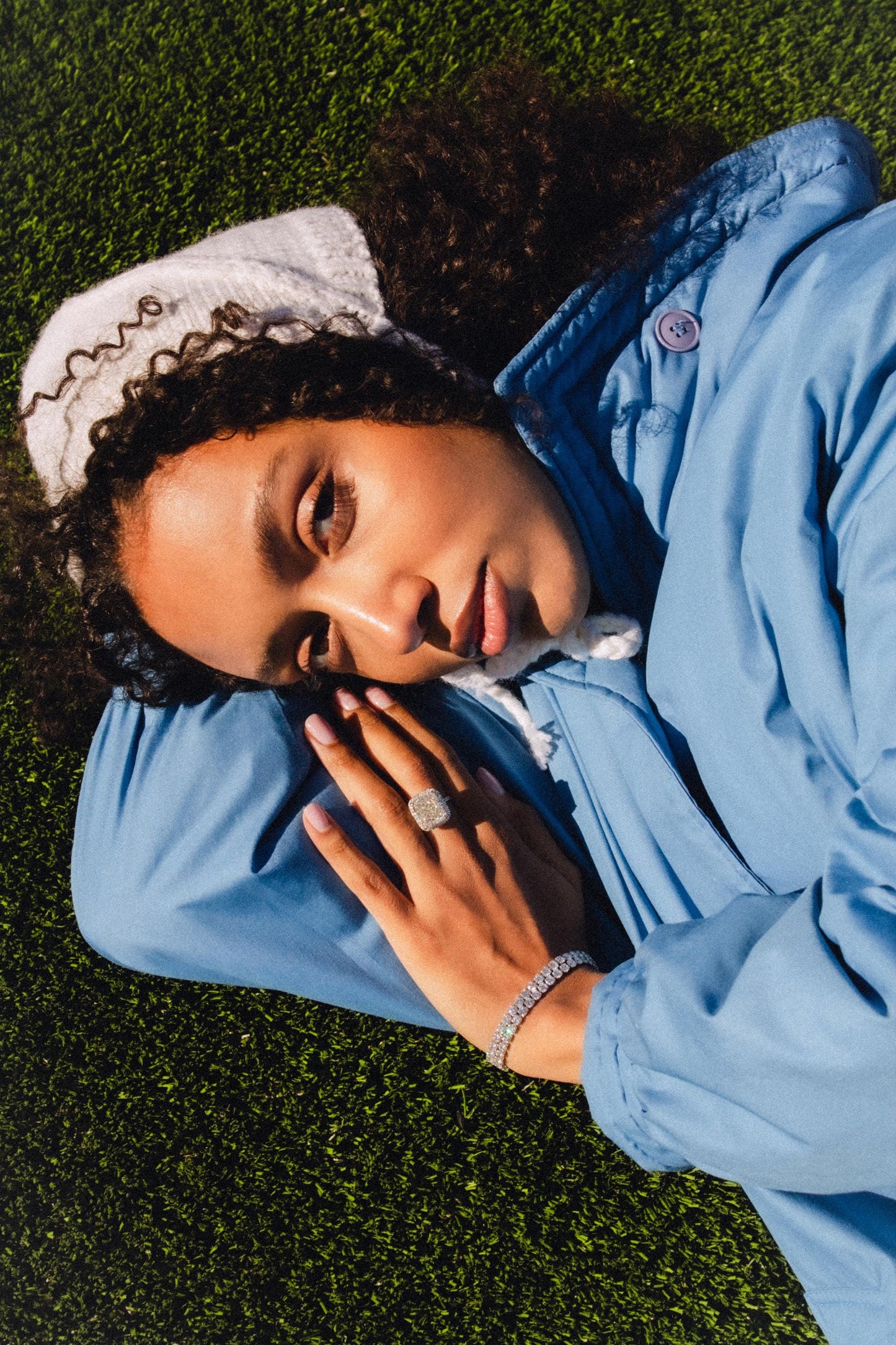 Hand - knitted Adult Bow Tie Bonnet in White