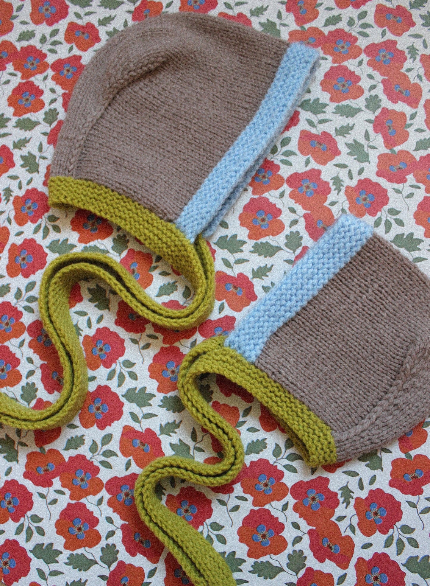 Hand - Knitted Multi Pastele Chunky Bow Tie Bonnet Hat