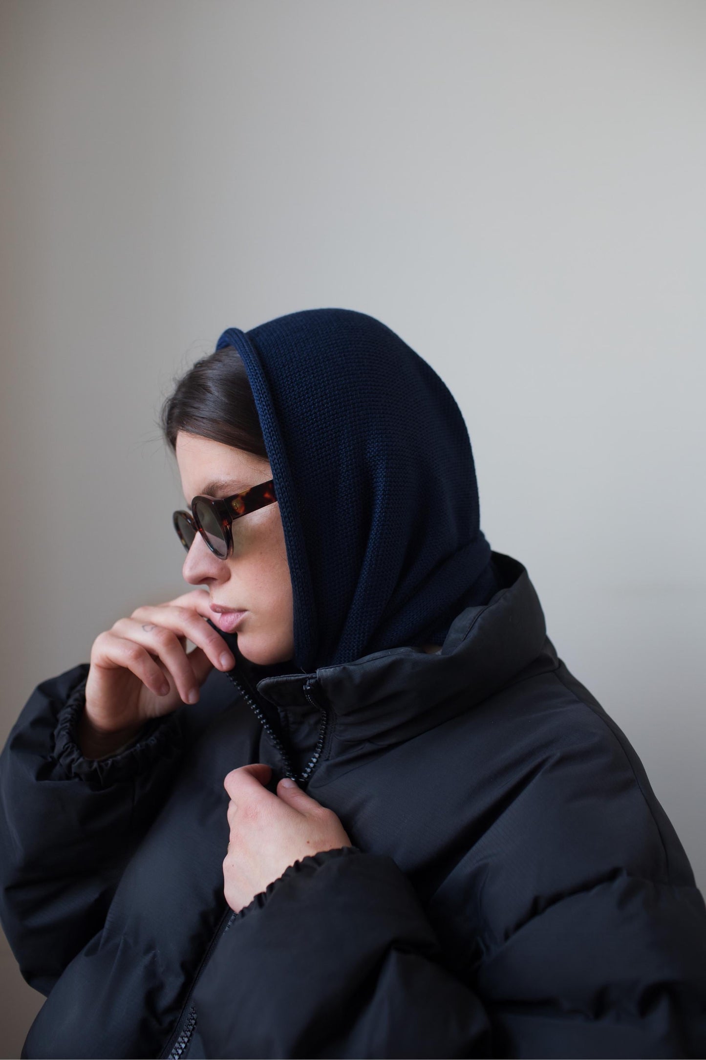 Hand - knitted Headscarf in Navy
