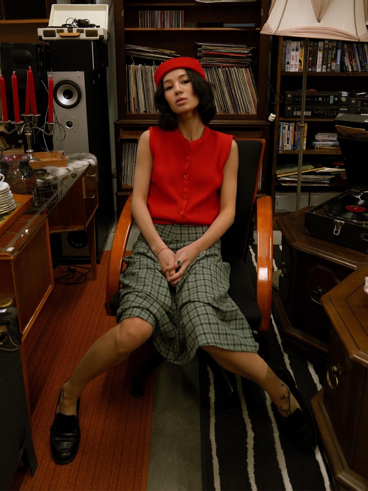 Crochet Premium Cotton Striped Marin Hat in Red & White