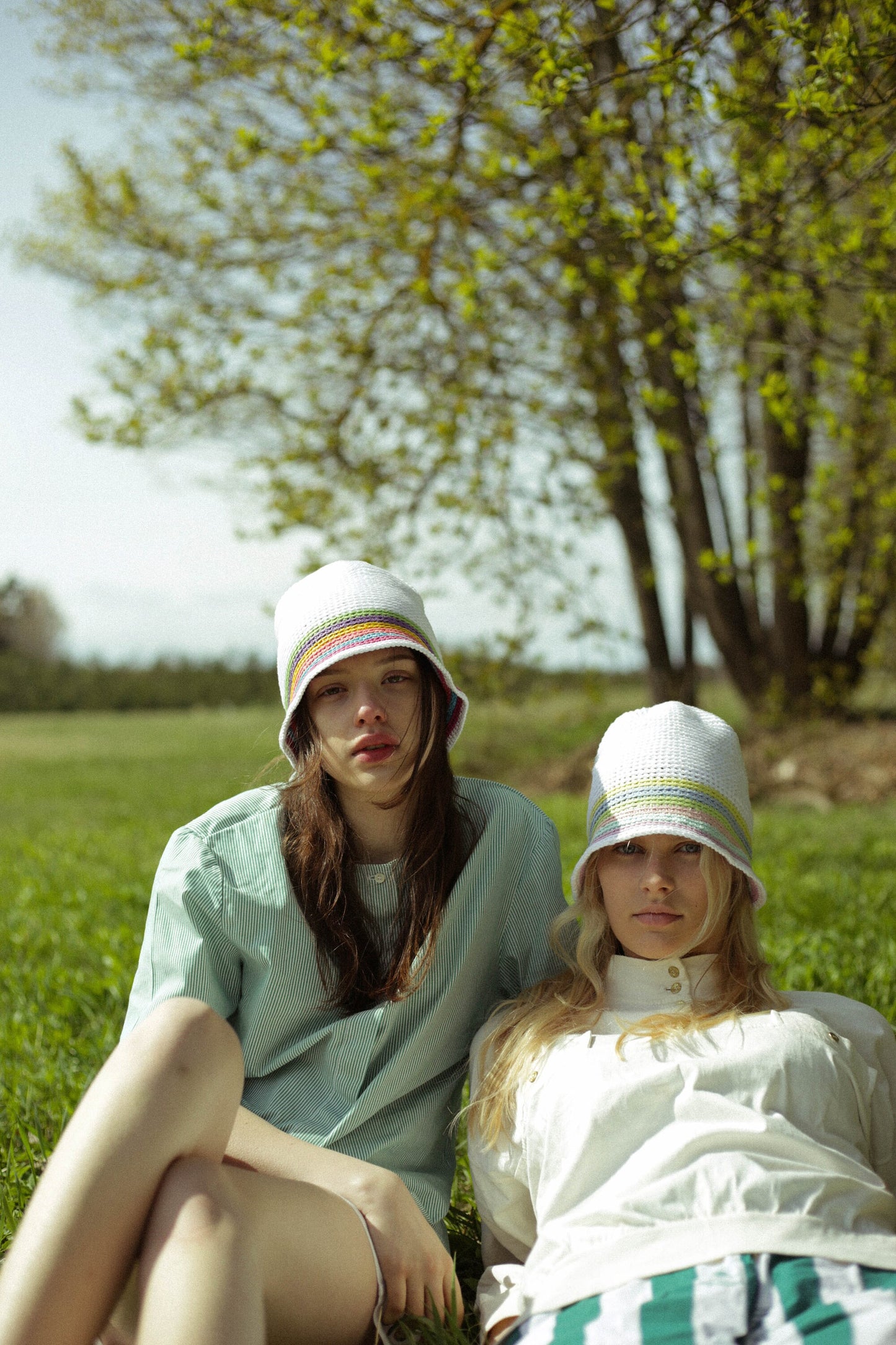 Hand-knitted crochet light multi colored bucket hat