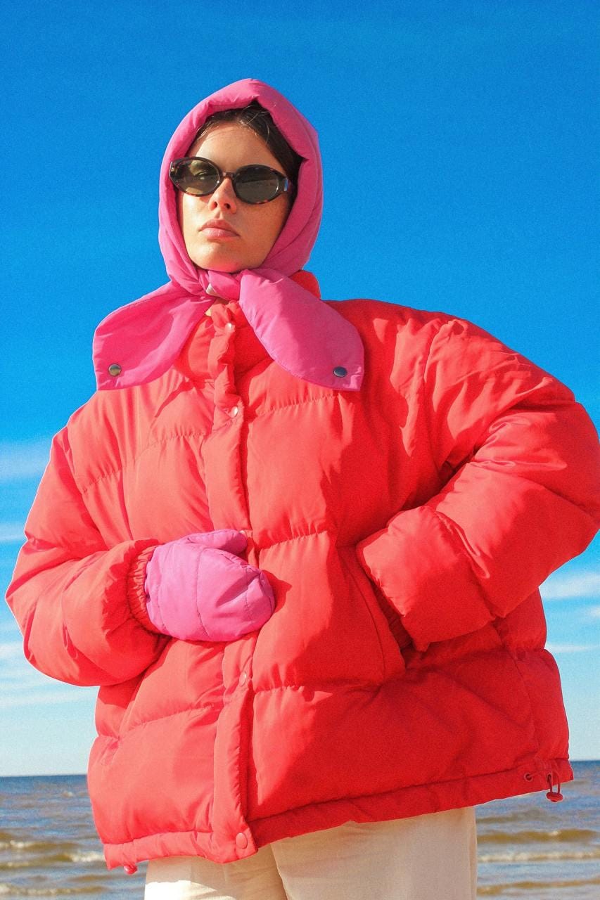 Pillow Puffer Headscarf - Balaclava in Hot Pink