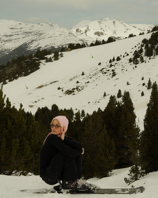 Hand - knitted Adult Bow Tie Mohair Bonnet in Light Pink