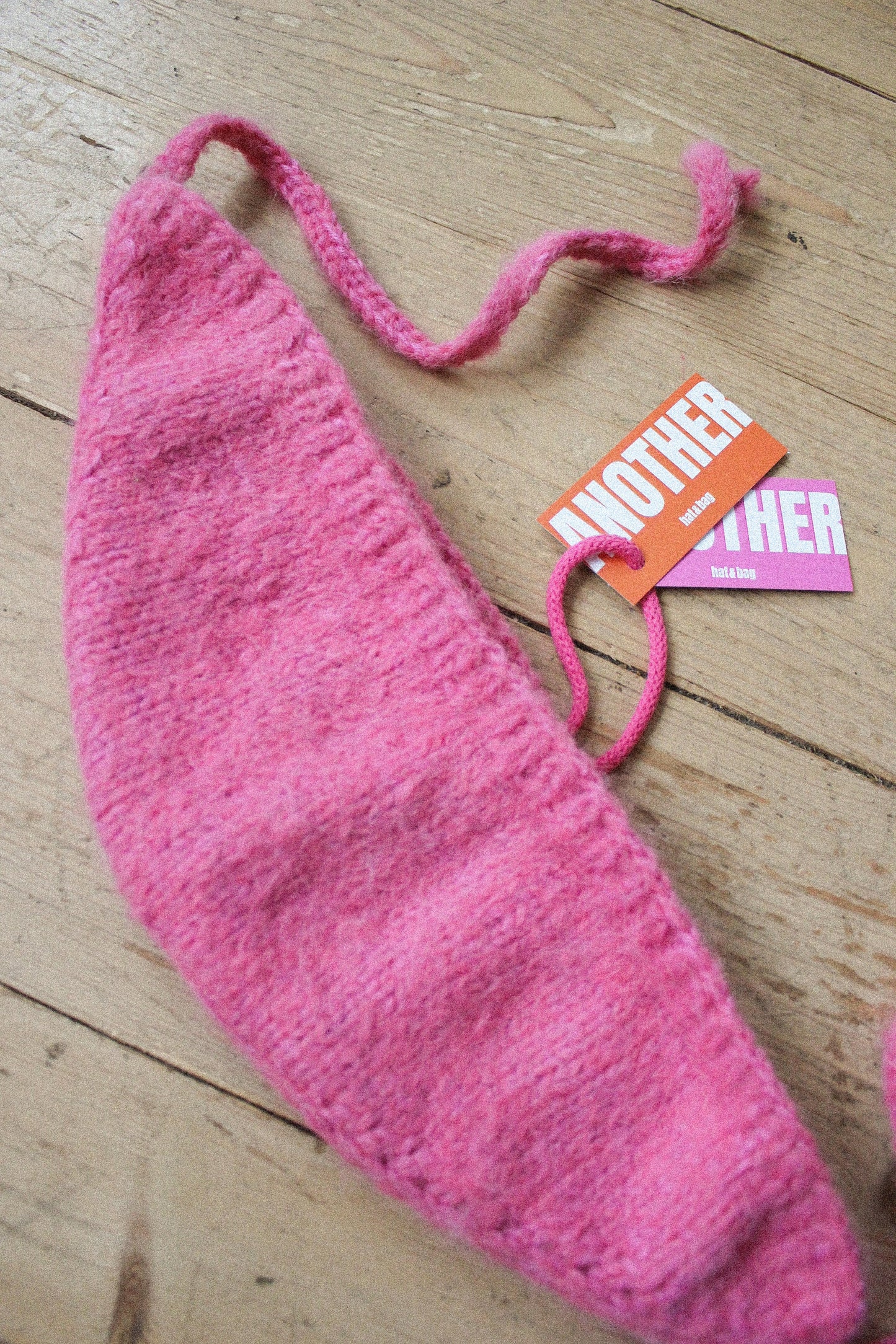 Hand - knitted Adult Bow Tie Mohair Bonnet in Pink