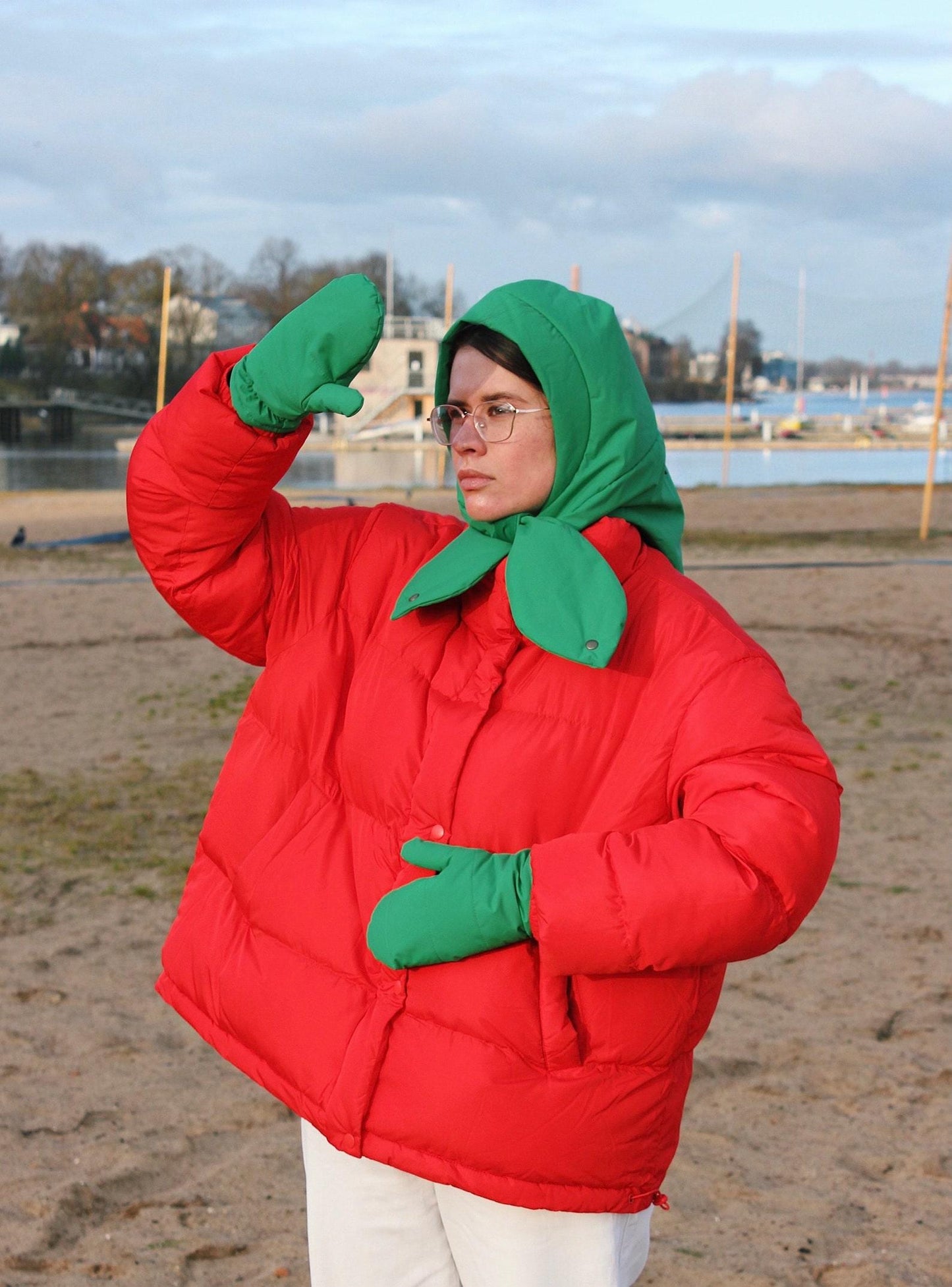 Pillow Puffer Headscarf - Balaclava in Green