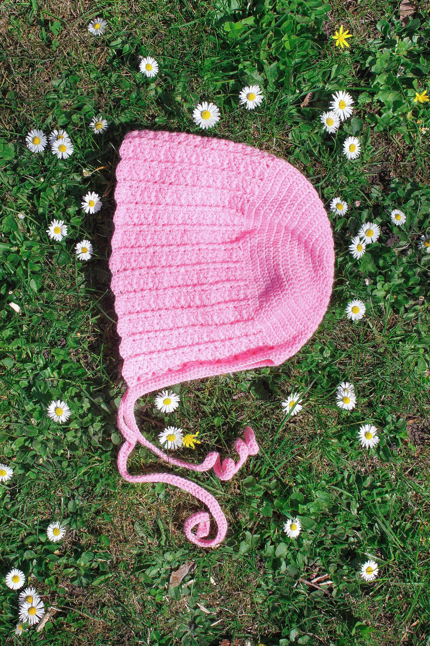 Adult Cotton Crochet Bow Tie Bonnet in Pink