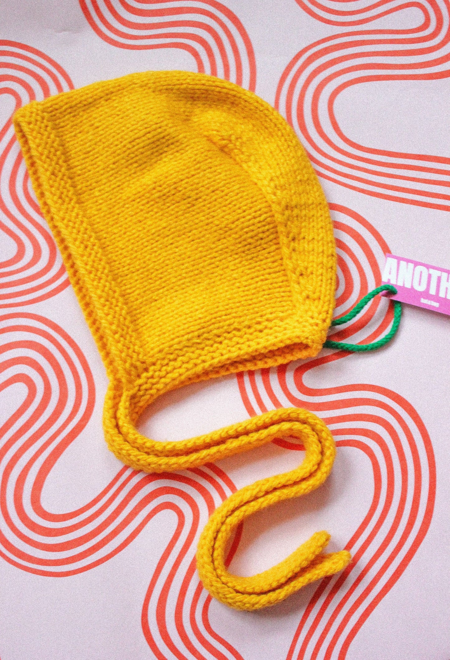 Hand-knitted Adult Bow Tie Bonnet hat in Yellow