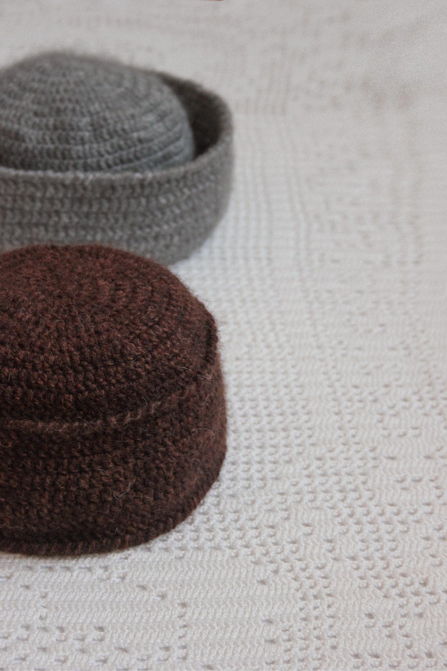 Crochet Premium Mohair Marine Pilbox in Grey Melange