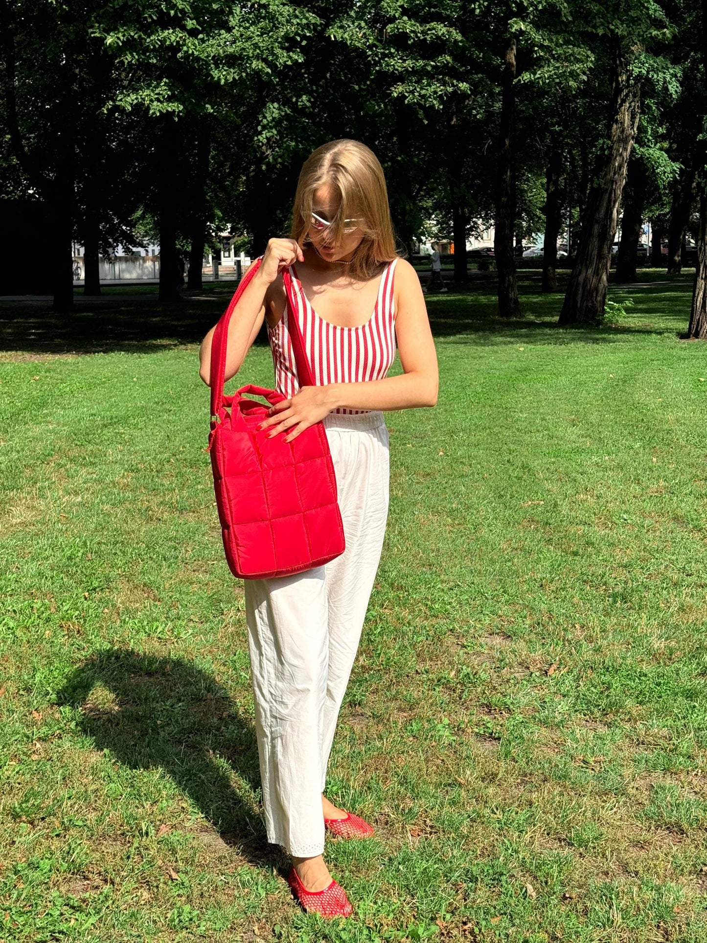 Pillow Puffer Laptop Bag in Red