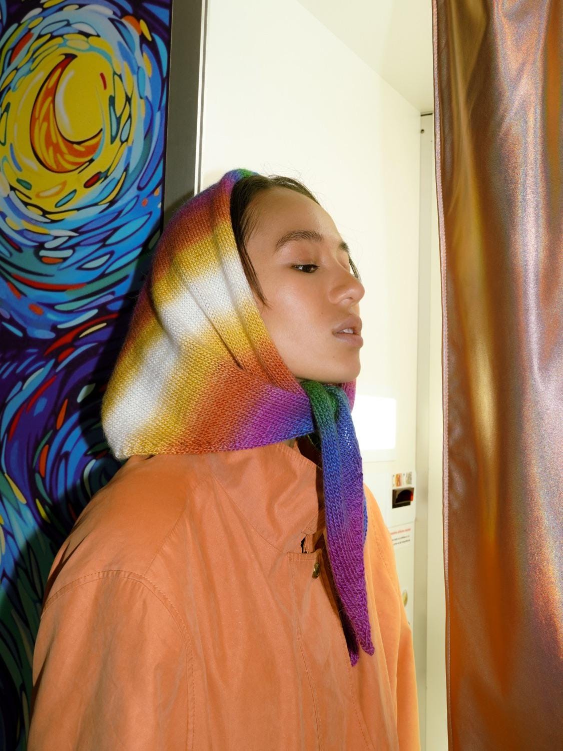 Hand - knitted Random Spectrum Mohair  Headscarf