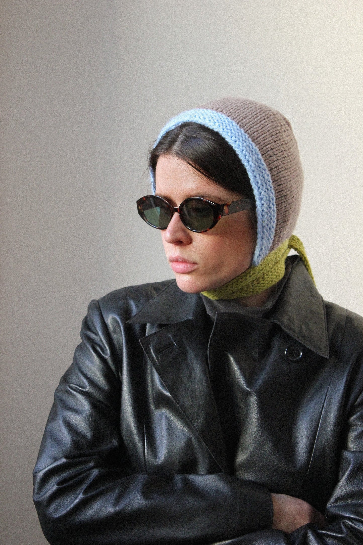 Hand - Knitted Multi Pastele Chunky Bow Tie Bonnet Hat