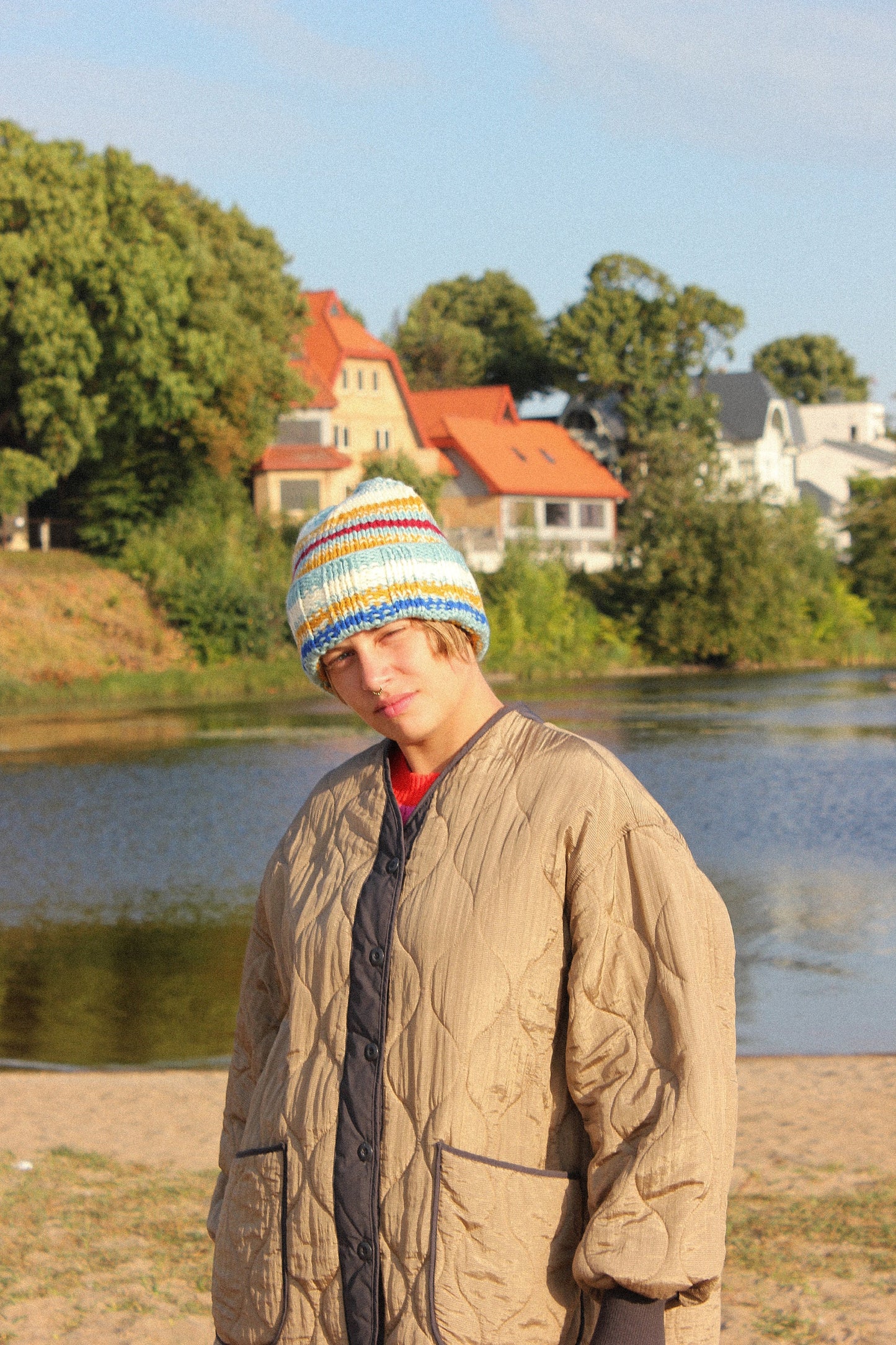 Multicolored winter beanie hat