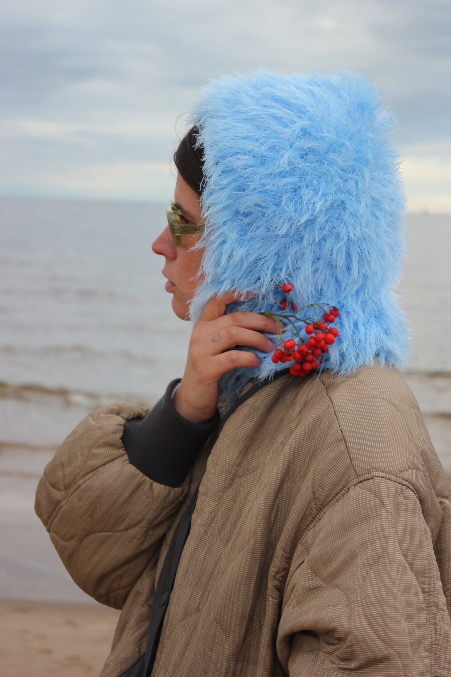 Fuzzy Yeti Faux Fur Balaclava in Azure blue