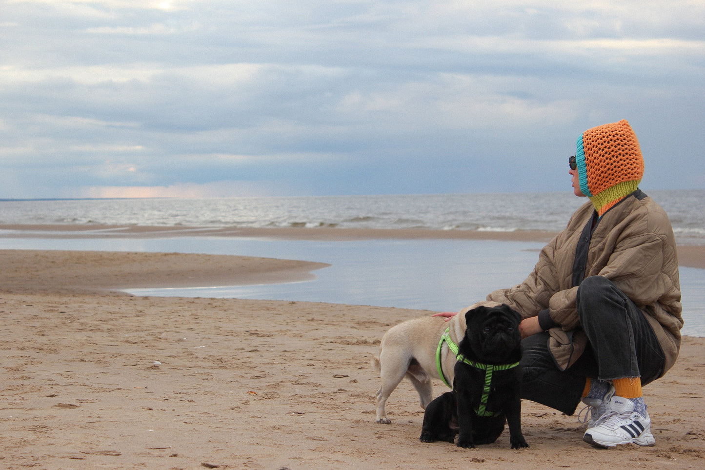 Multicoloured Demi - season Papaya balaclava hat,mango socky balaclava knit beanie,knit helmet,knit hat,crochet balaclava